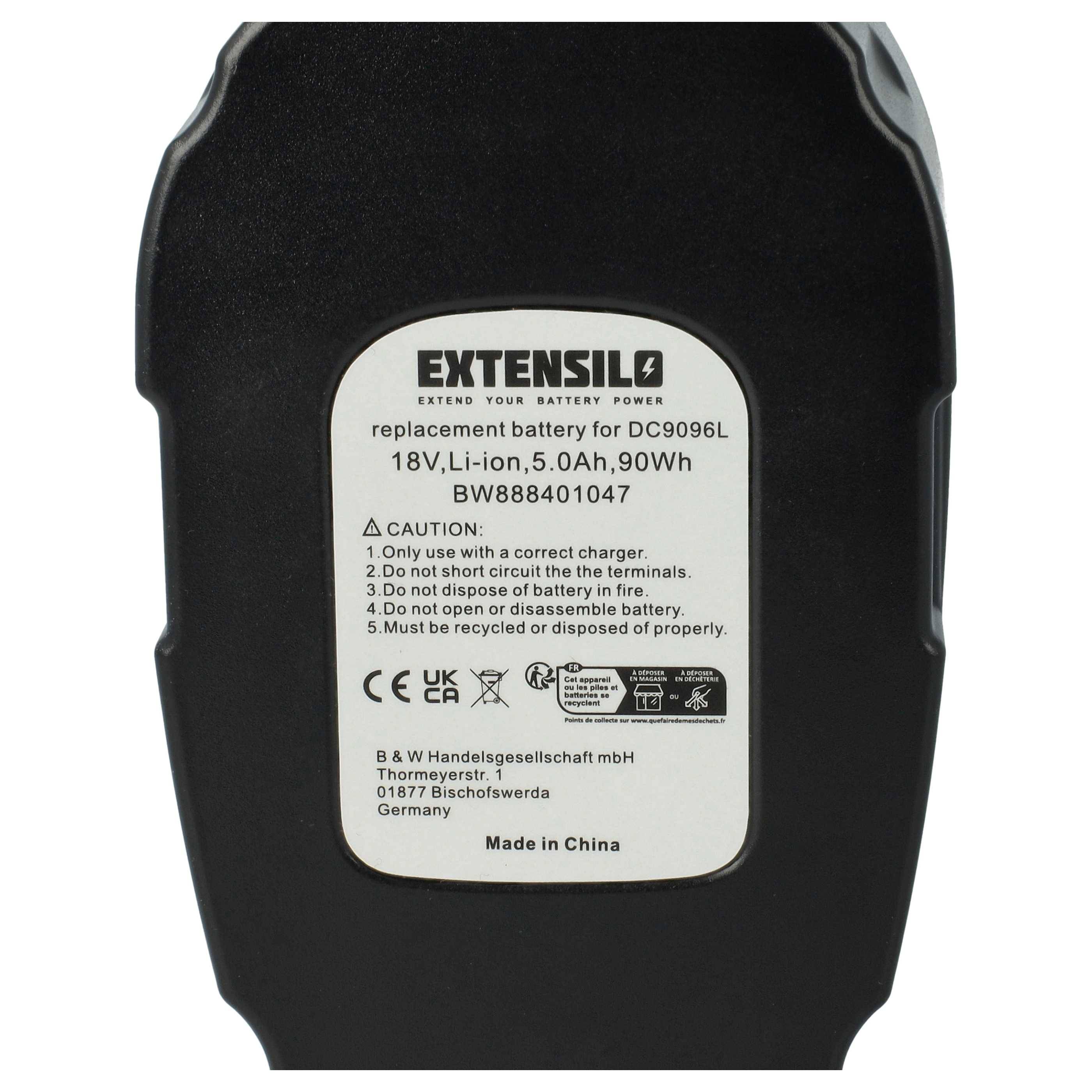 EXTENSILO 1x Akku kompatibel mit Dewalt DC821KA, DC820KB, DC759KB, DC759KA, DC820KA, DC820B, DC823B Werkzeug (5000 mAh, Li-Ion, 18 V)
