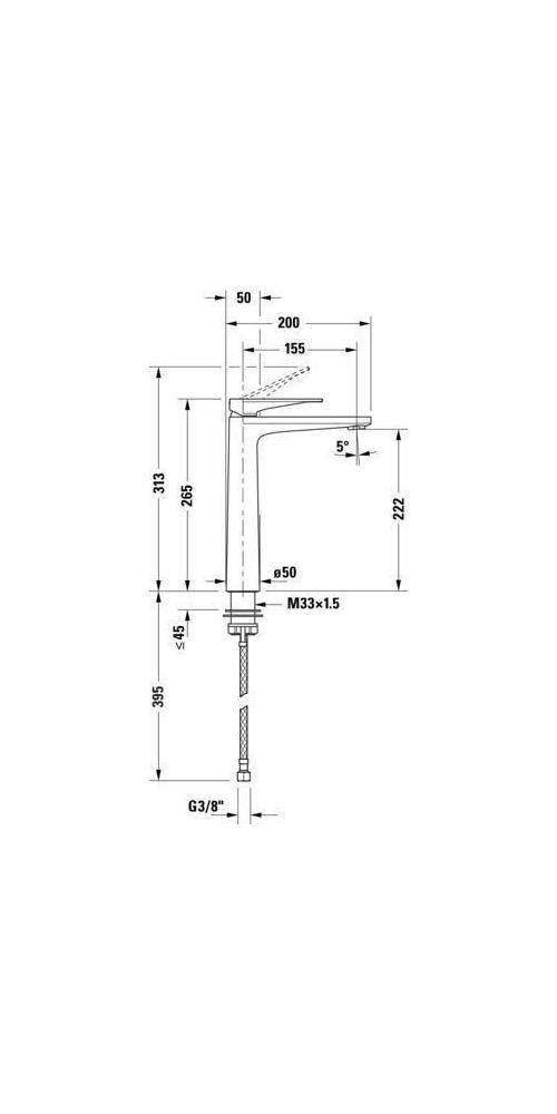 Duravit Einhebel-Waschtischmischer XL Tulum Ausl 155mm o ZAG chrom