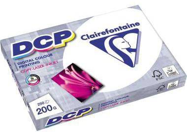 Eine Ries DCP Clairfontaine Digitalpapier zum Farbdruck, 250 Blatt, 200 g, in einer weiß-violetten Verpackung.