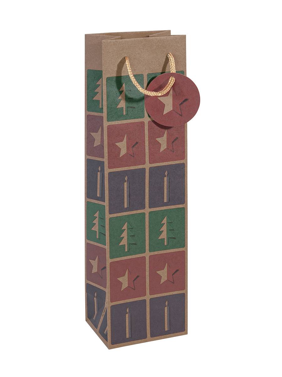 SIGEL Geschenktasche Flasche -grün, rot, violett -mit Bodeneinlage, Geschenkanhänger, farblich abgestimmte Tragekordel