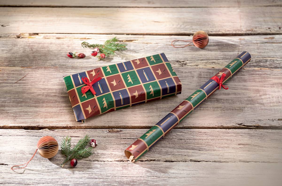 SIGEL Weihnachts-Geschenkpapier Cut-out style - rot, grün, violett - 5 m x 500 mm