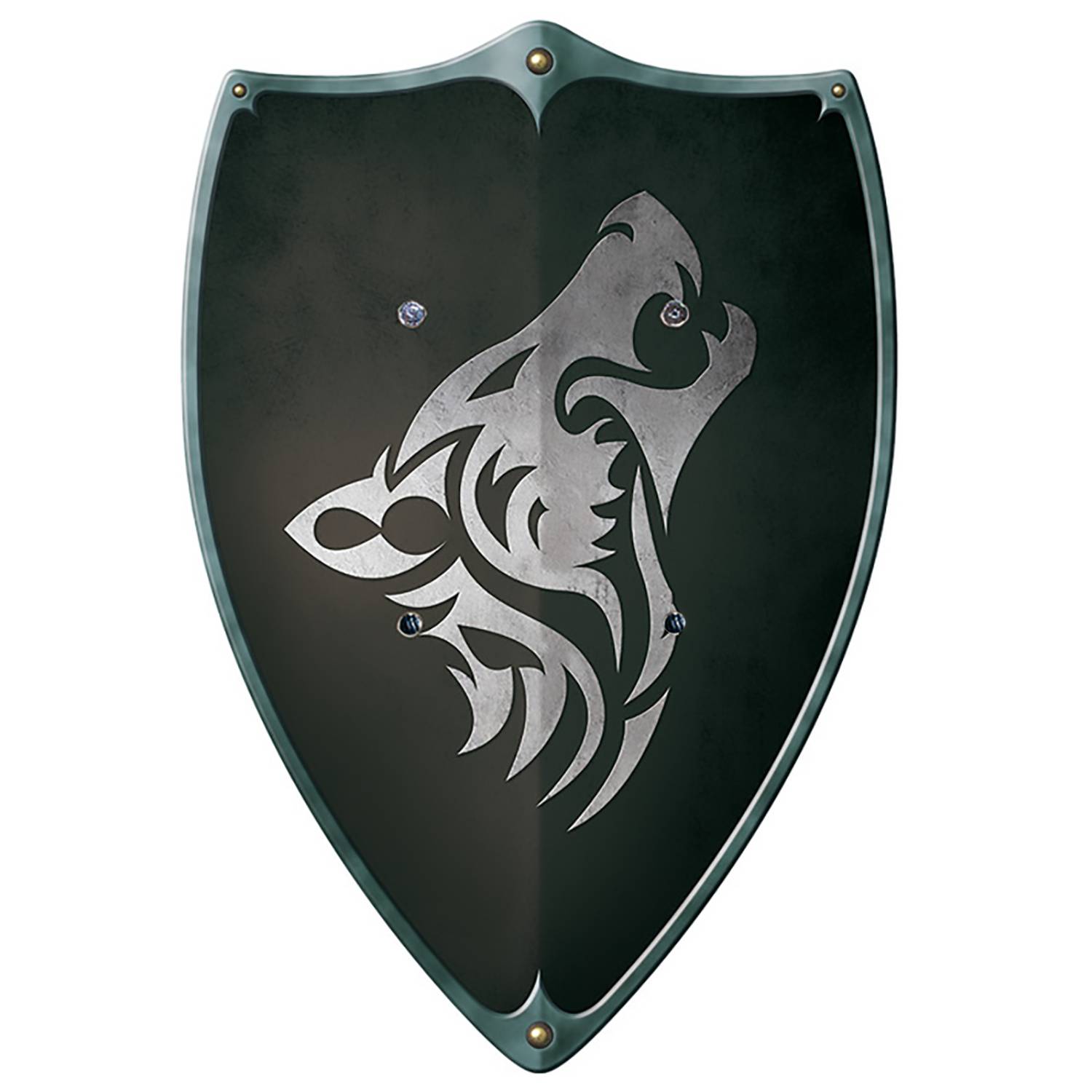 BestSaller 1166 Ritterschild schwarzer Ritter mit Wolf Motiv, Holz, 49 x 32 cm, schwarz/silber