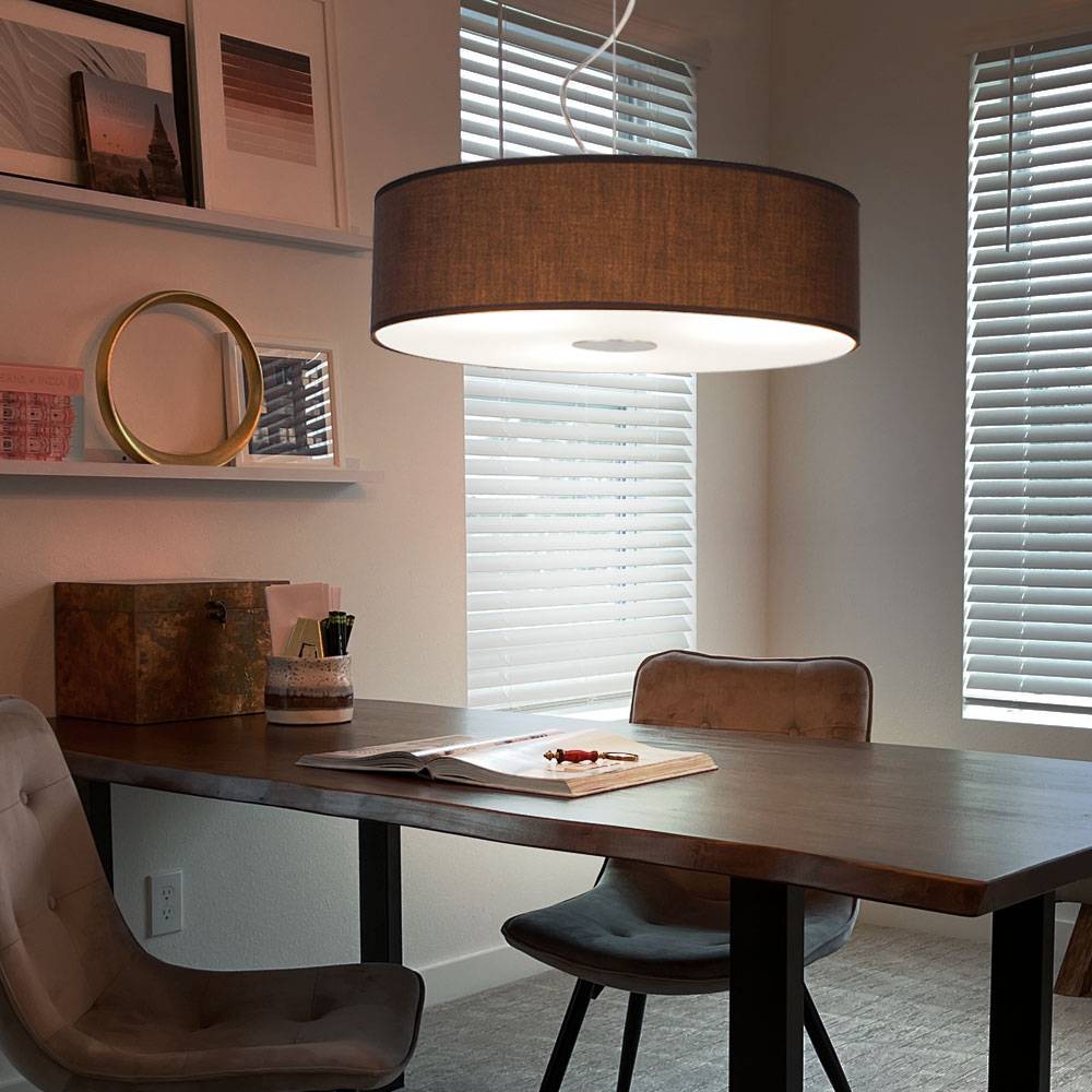 Hängeleuchte Wohnzimmerlampe hängend rund 1 flammig Pendelleuchte Stoffschirm Modern, Stahl gebürstet, Glas satiniert, 1x E27, DxH 45x175 cm