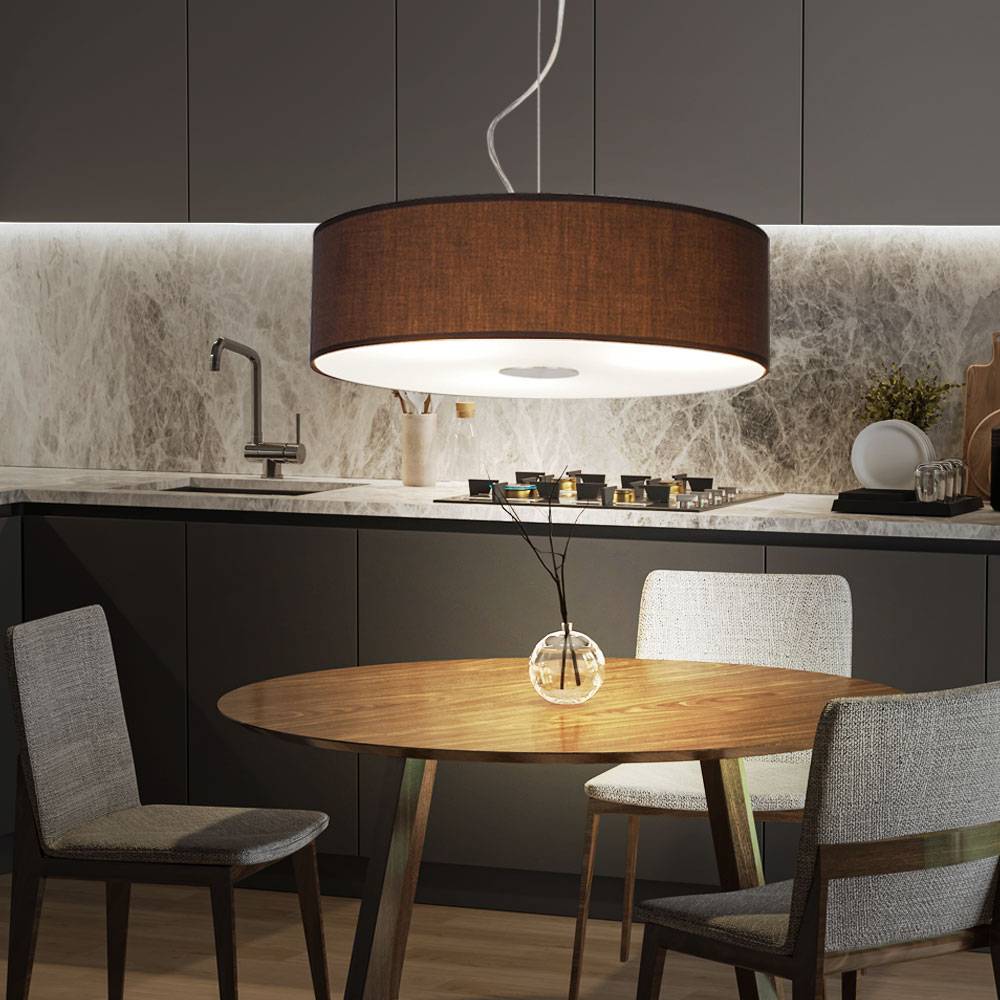 Pendelleuchte Fernbedienung Textil Esstischleuchte hängend dimmbar Hängeleuchte Wohnzimmerlampe braun, Stahl Glas, 3x RGB LED 9W 806Lm, DxH 45x175