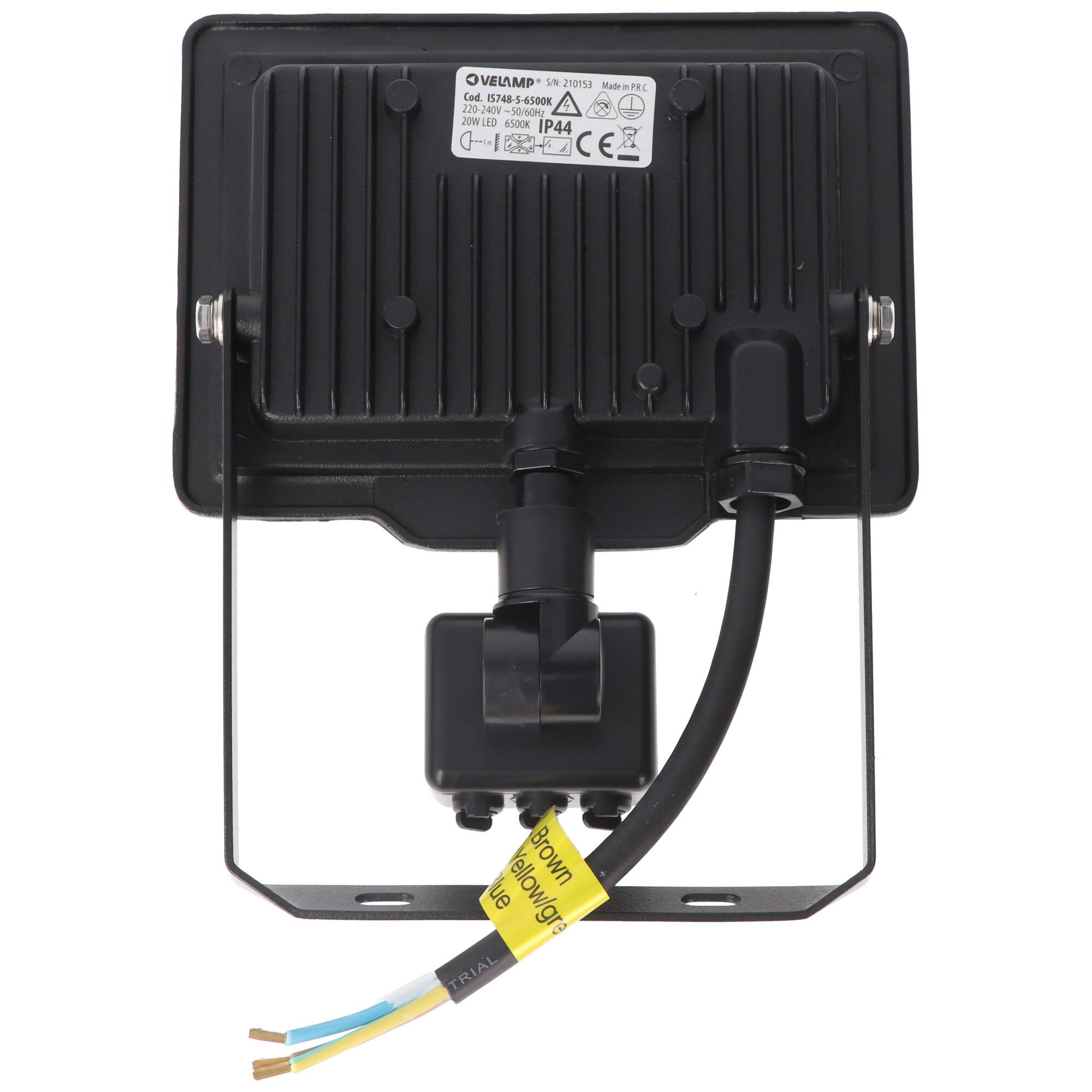 Velamp PADLIGHT5, SMD 20W IP44 LED-Strahler, schwarz, 6500K. Mit IR-Sensor