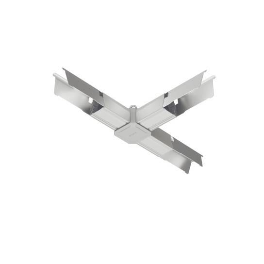 Eine moderne Deckenleuchte mit einem sich kreuzenden Design in metallischer Ausführung, konzipiert für zeitgenössische Innenbeleuchtung.