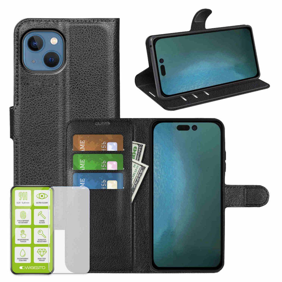 Für Apple iPhone 14 Plus Produktset Handy Tasche Wallet + H9 Hart Glas Schutz Hülle Case Cover Etuis Neu Zubehör Schwarz