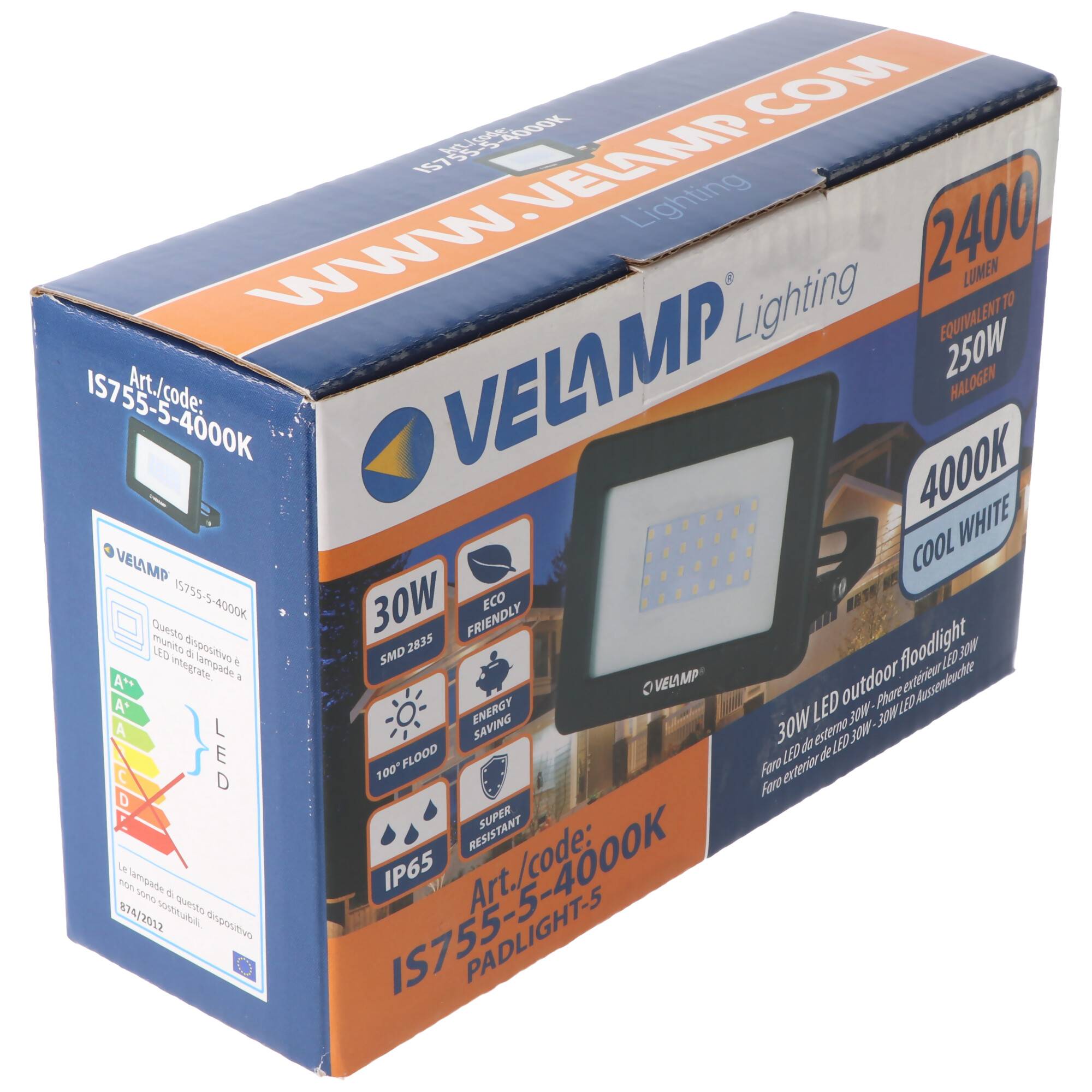 Velamp PADLIGHT5, SMD LED-Strahler, 30W IP65, 2400 Lumen, schwarz 4000K