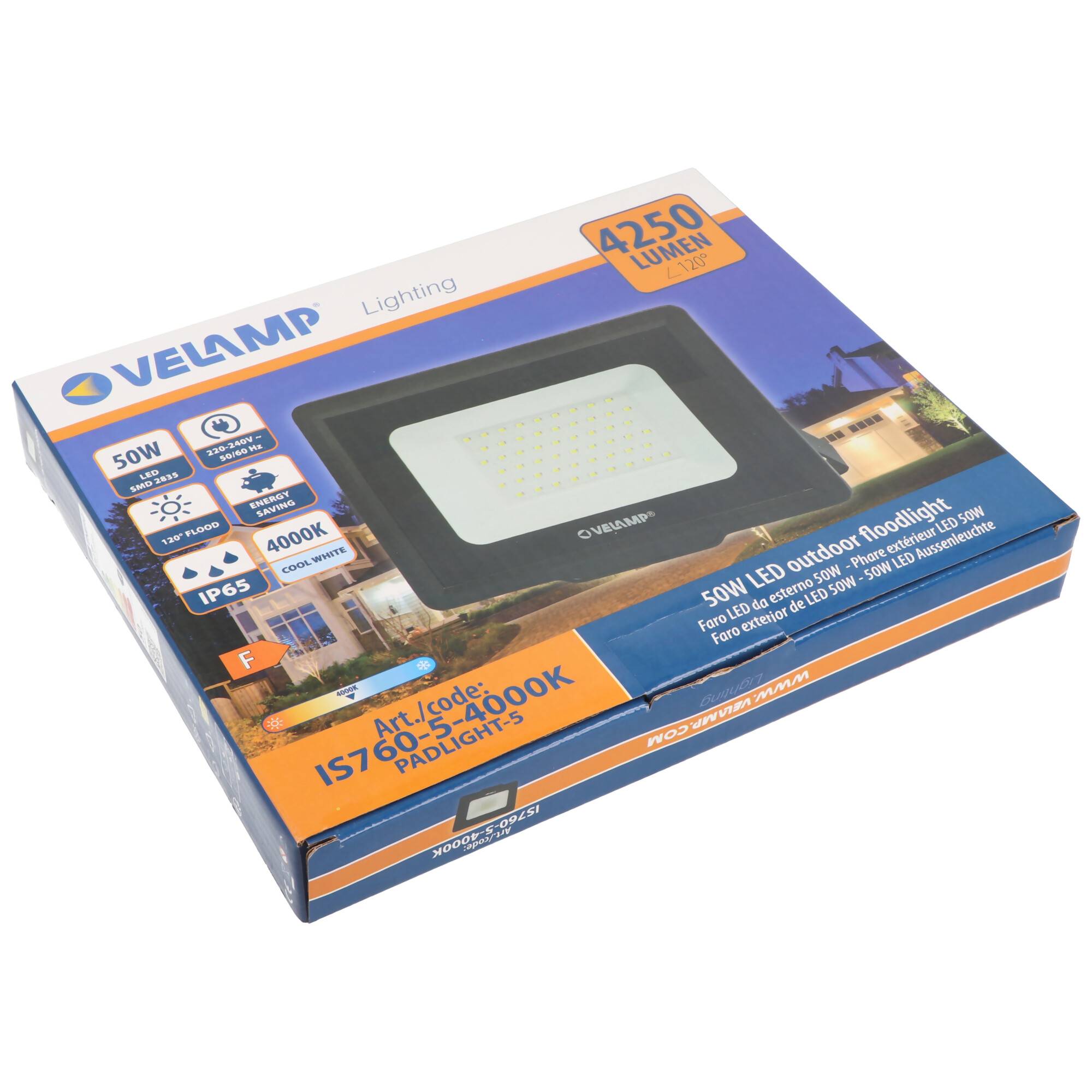 Velamp PADLIGHT5, SMD LED Strahler, 50W IP65, schwarz 4000K