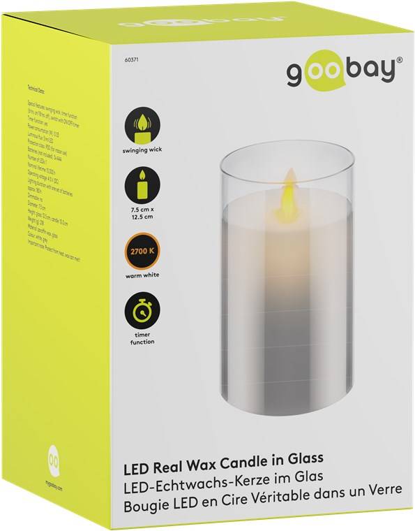 Goobay LED-Echtwachs-Kerze im Glas, 7,5 x 12,5 cm - wunderschöne und sichere Lichtlösung für viele Bereiche wie Haus und