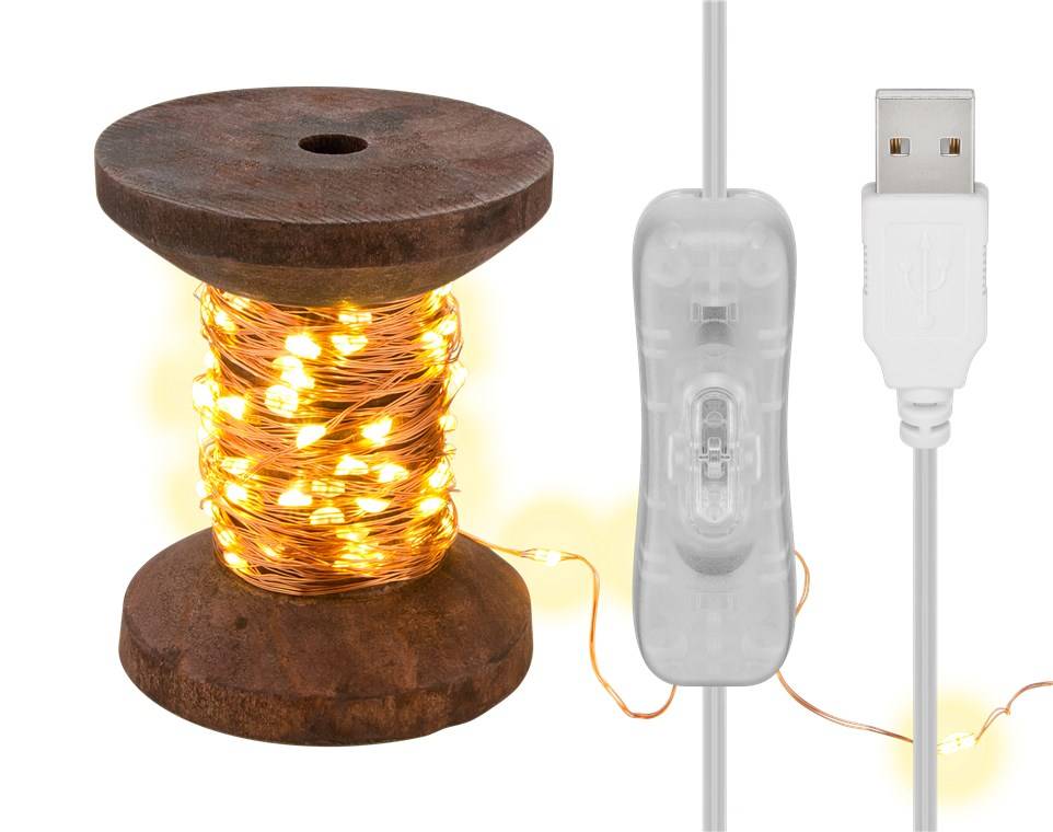 Goobay LED-Lichterkette "Garnspule", klein - mit USB-Kabel 3 m, Lichterkette 10 m mit 100 Micro-LEDs in Warmweiß (2700 K