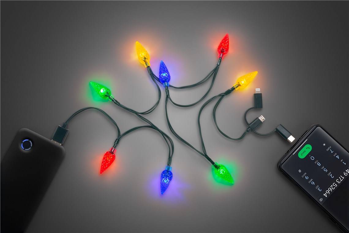 Goobay Smartphone-USB-Ladekabel mit LED-Leuchten - mit 8 bunten Leuchten, lädt gängige Android-Smartphones, iPhones, USB