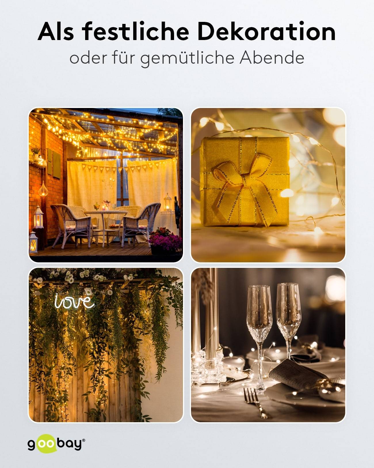 GOOBAY LED-Lichterkette "Sterne", 80 LEDs, Silberdraht, 2 Leucht Modi, Innen/Außen, 12,15 m