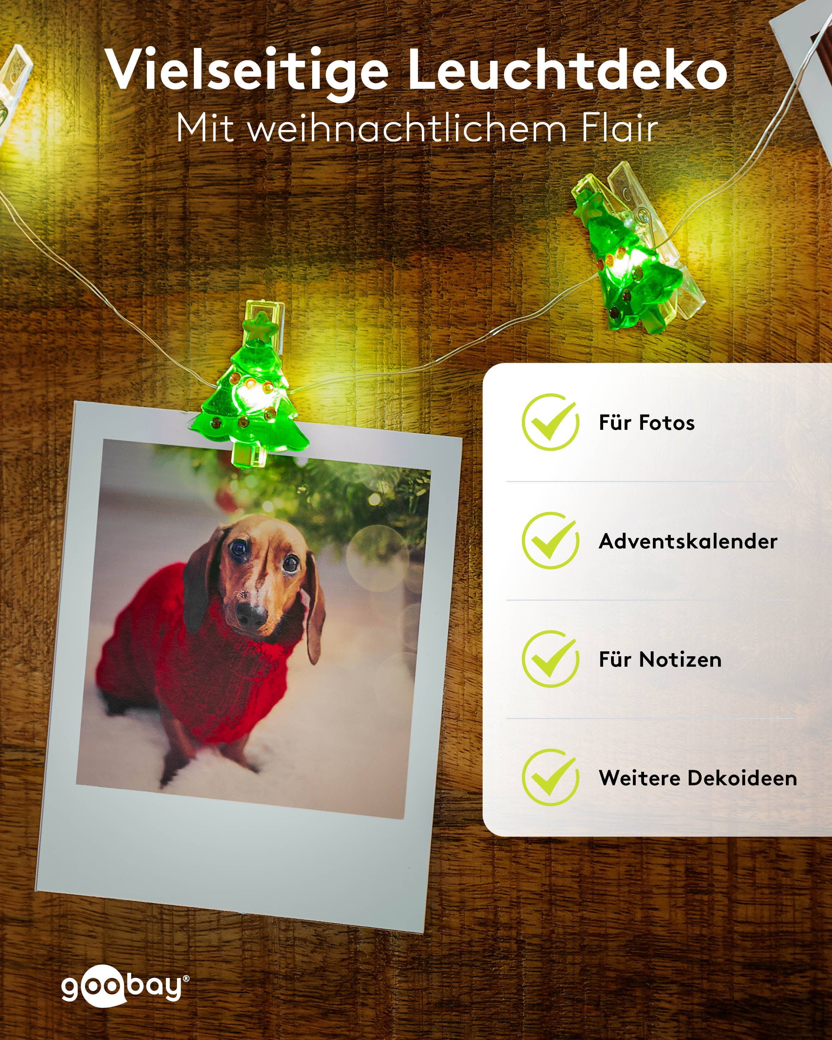 GOOBAY LED-Fotoclips-Lichterkette "Tannenbaum", Timerfunktion, 10 LEDs, 140 cm