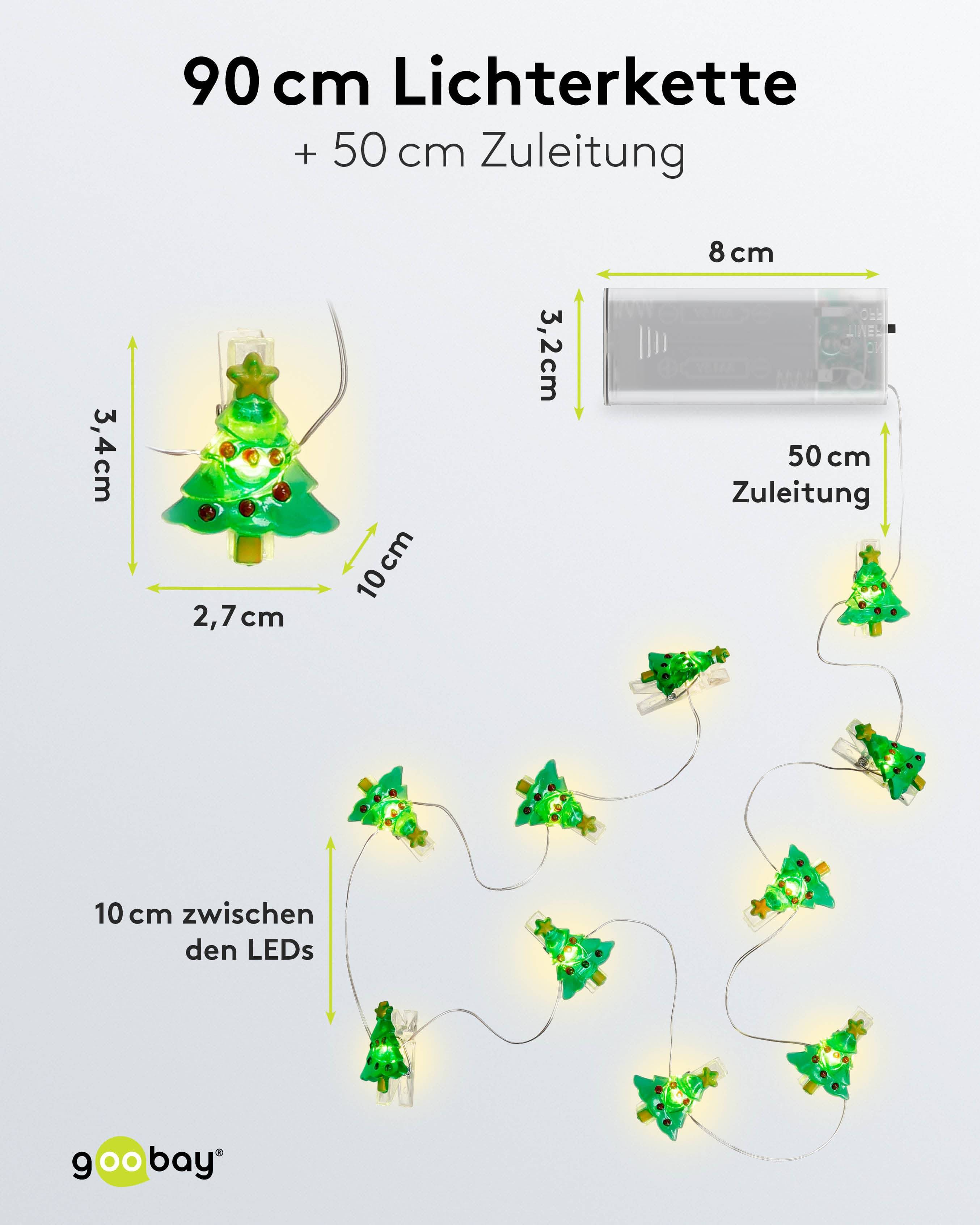GOOBAY LED-Fotoclips-Lichterkette "Tannenbaum", Timerfunktion, 10 LEDs, 140 cm