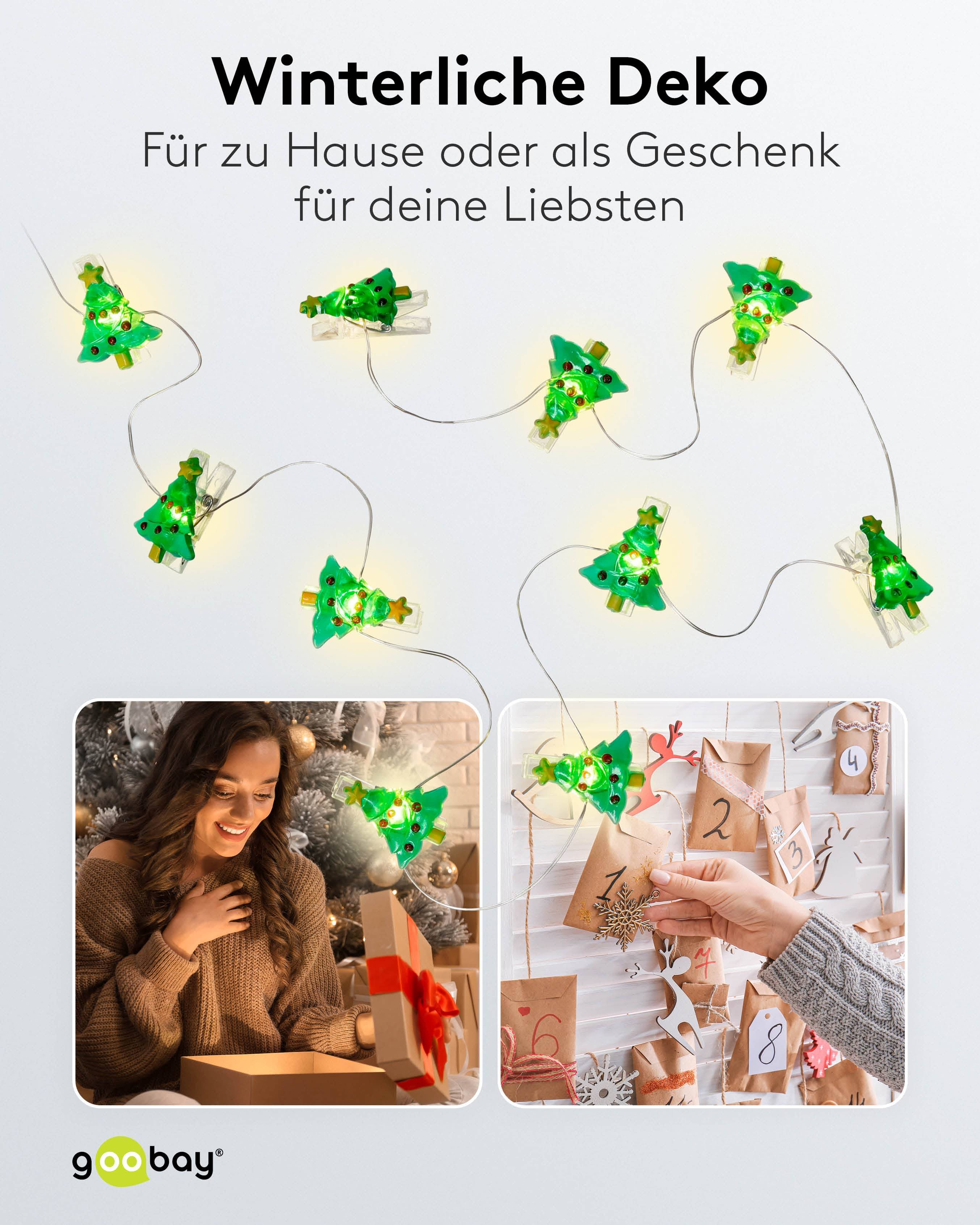 GOOBAY LED-Fotoclips-Lichterkette "Tannenbaum", Timerfunktion, 10 LEDs, 140 cm