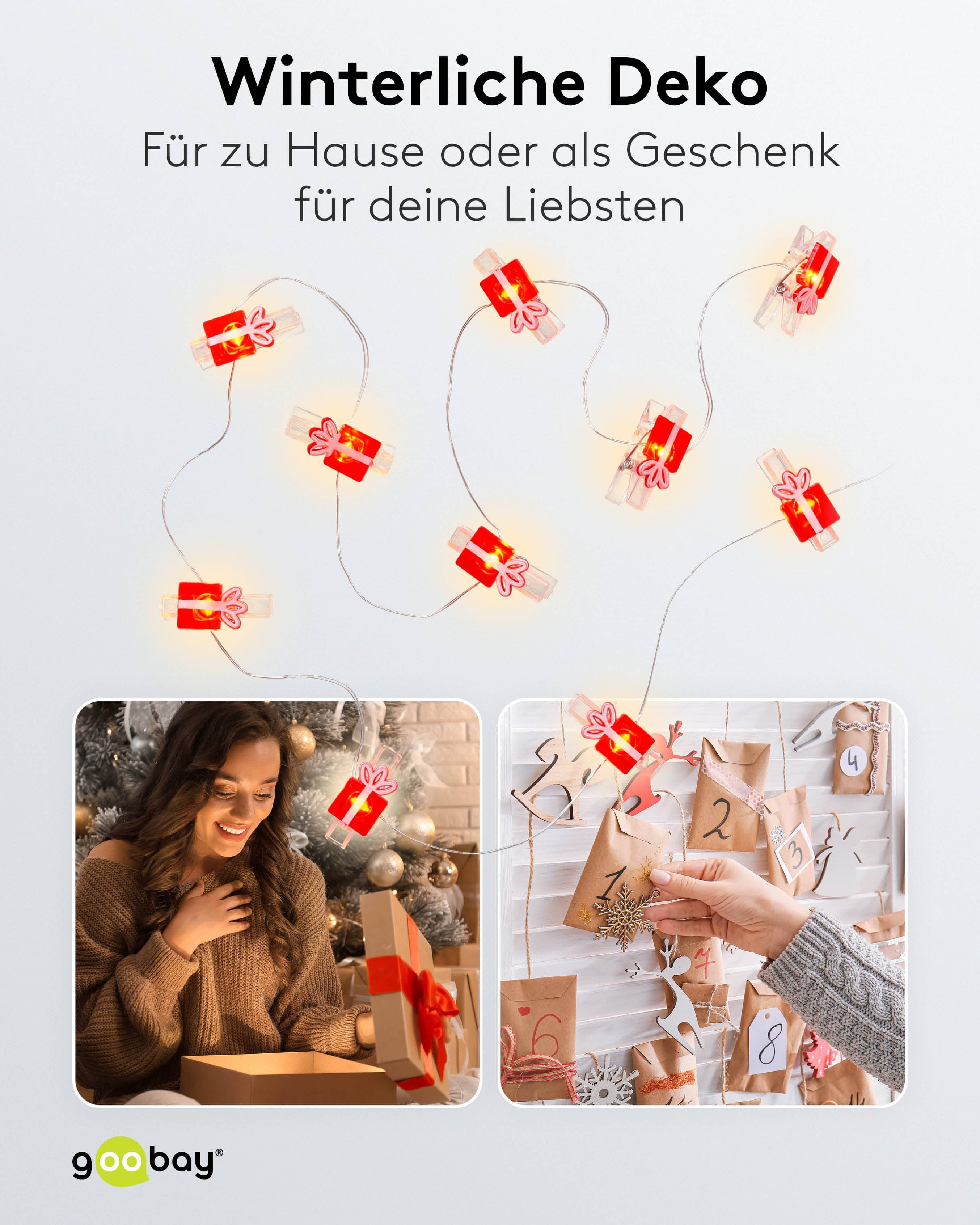 GOOBAY LED-Fotoclips-Lichterkette "Geschenk", Timerfunktion, 10 LEDs, 140 cm