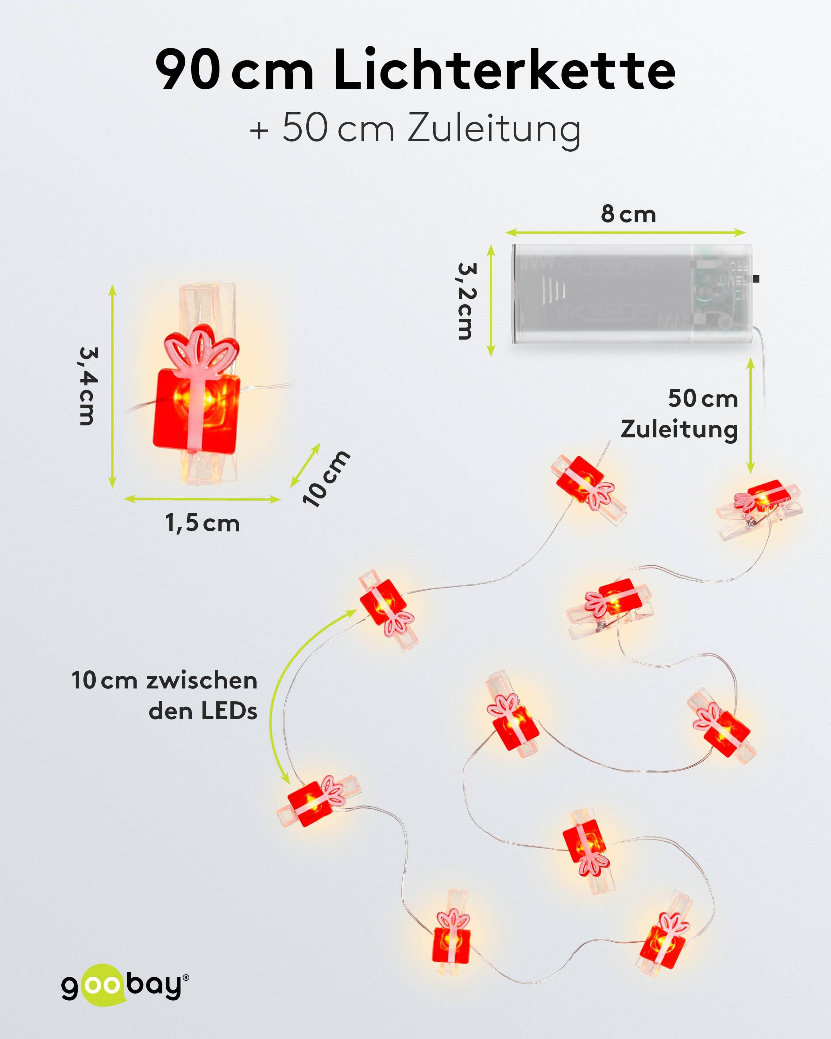 GOOBAY LED-Fotoclips-Lichterkette "Geschenk", Timerfunktion, 10 LEDs, 140 cm