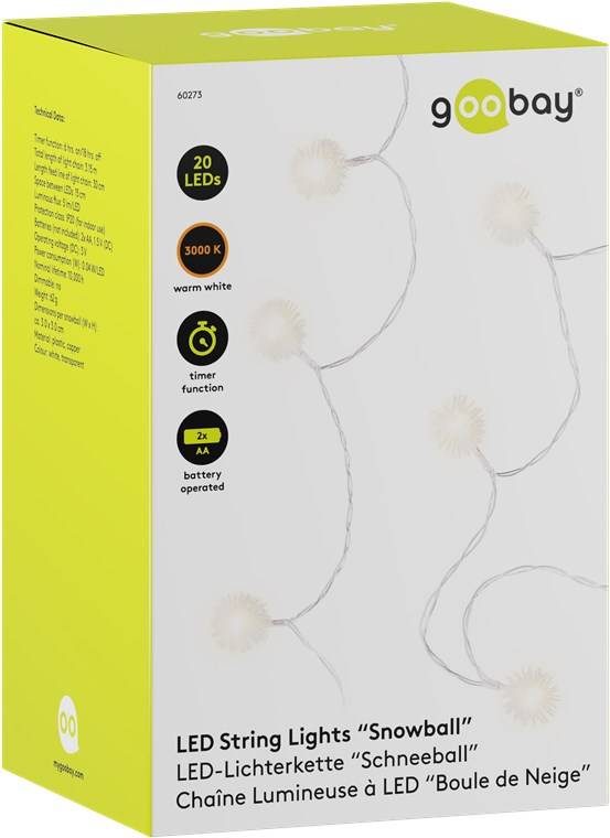 Goobay 20er LED-Lichterkette "Schneeball" - mit Timer-Funktion, warmweiß (3000 K), batteriebetrieben