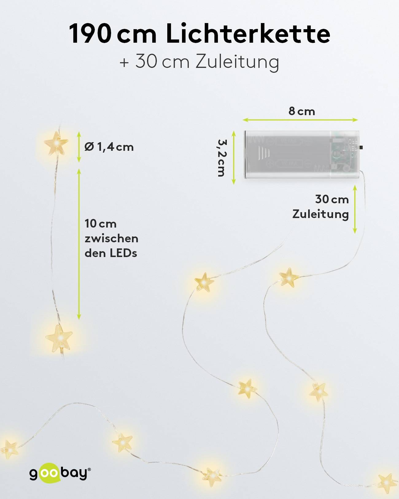 GOOBAY LED-Lichterkette "Sterne", Silberdraht, Timerfunktion, 20 LEDs, 220 cm