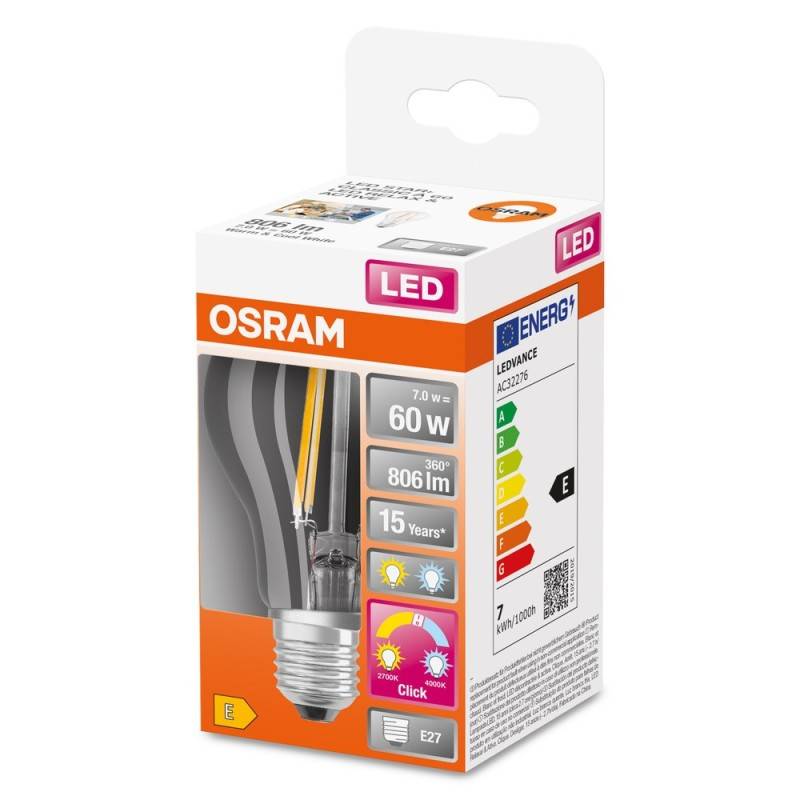 OSRAM HOMELIGHTING 4058075434820 LED EEK E (A - G) E27 Glühlampenform 7W = 60W Warmweiß bis Kaltweiß 1St.