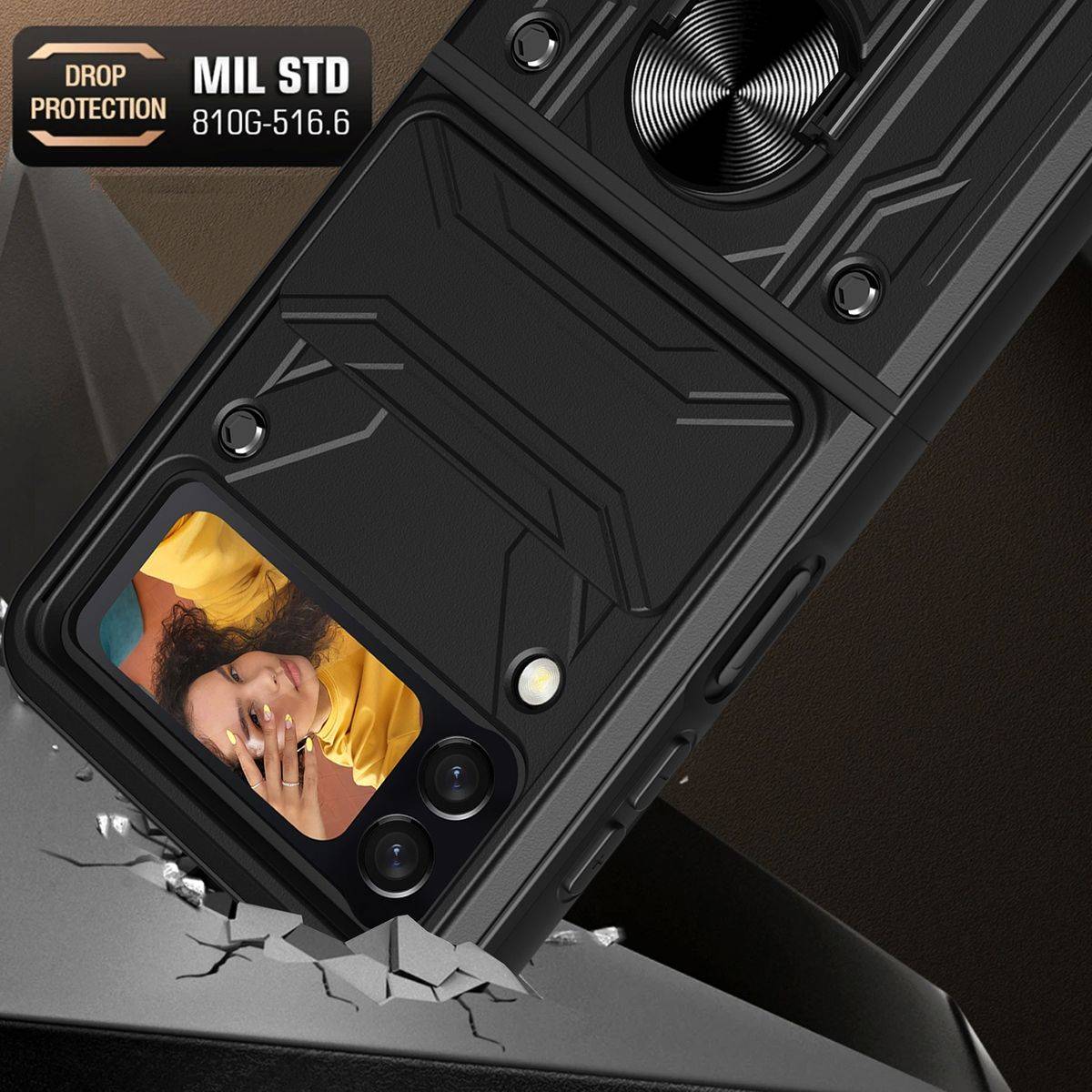 Für Samsung Galaxy Z Flip4 5G Outdoor Kunststoff Magnet Ring Hart Cover Handy Tasche Hülle Etuis Schwarz