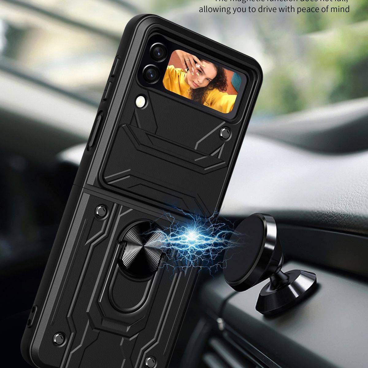 Für Samsung Galaxy Z Flip4 5G Outdoor Kunststoff Magnet Ring Hart Cover Handy Tasche Hülle Etuis Blau