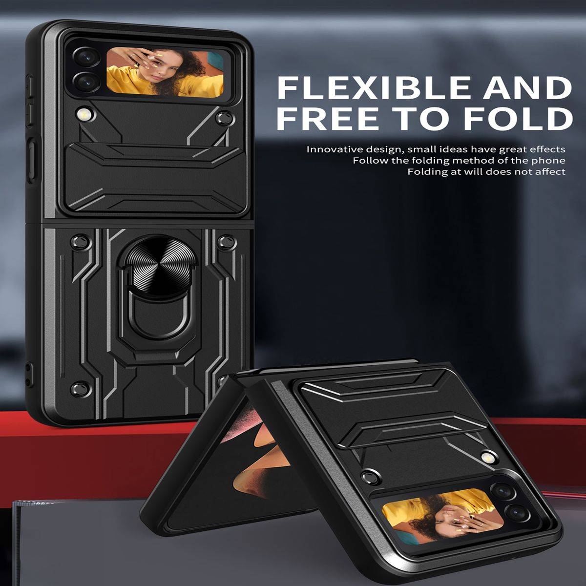 Für Samsung Galaxy Z Flip4 5G Outdoor Kunststoff Magnet Ring Hart Cover Handy Tasche Hülle Etuis Blau