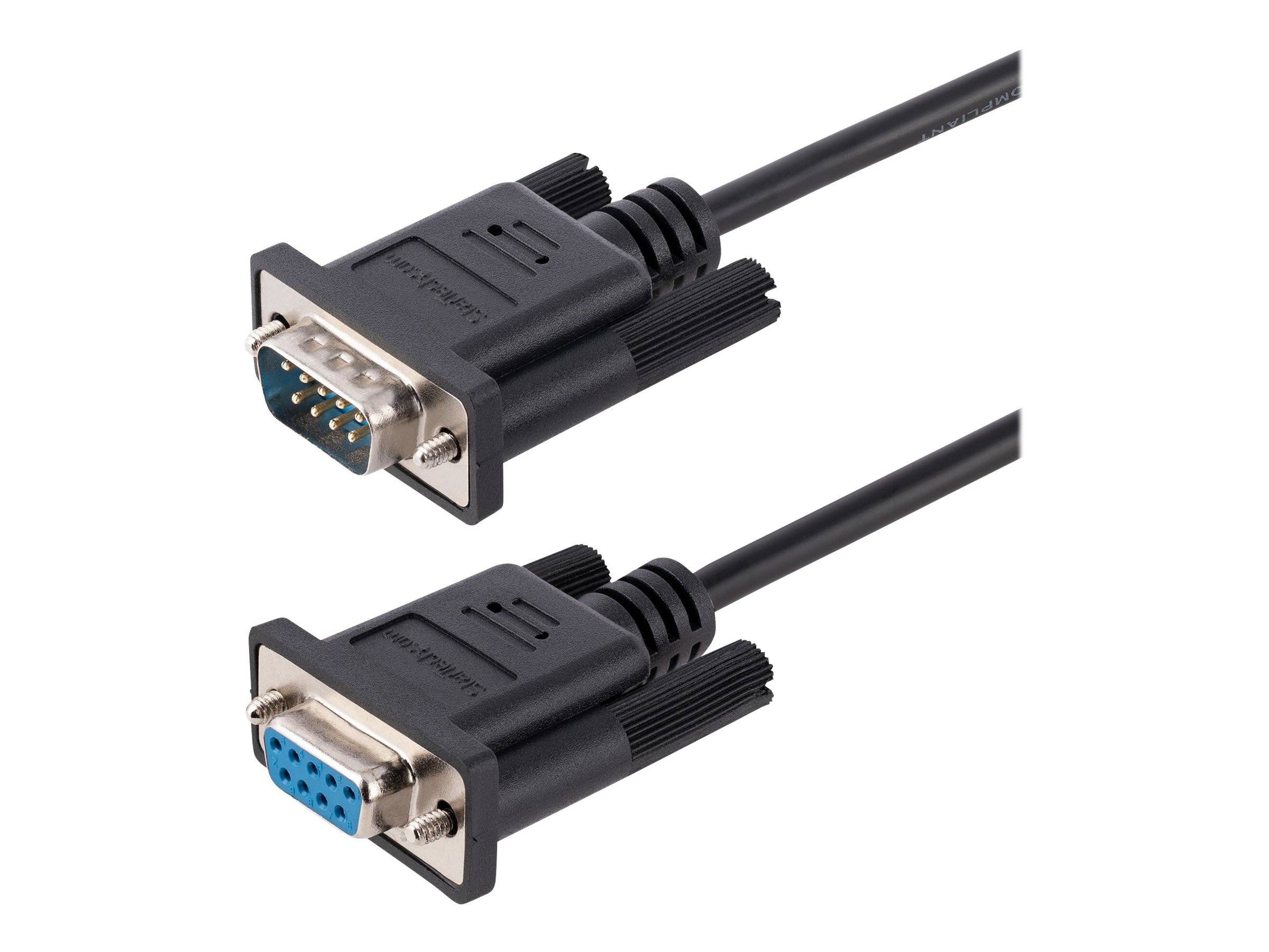 Zwei VGA-Kabelverbinder werden gezeigt, einer mit einem Stecker und einer mit einer Buchse, auf weißem Hintergrund.