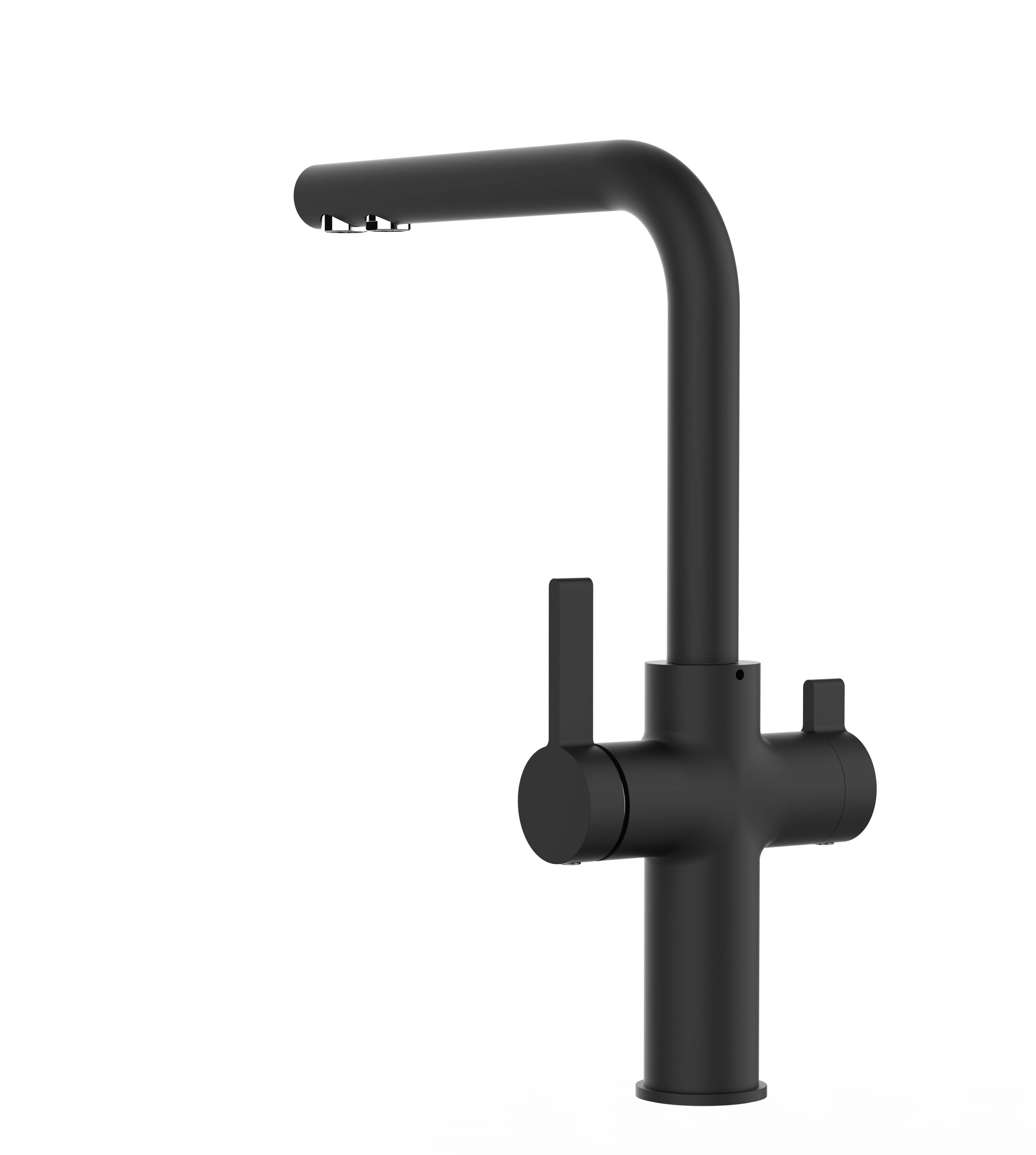 3 Wege Wasserhahn Küche Spültischarmatur Schwarz Matt Küchenarmatur mit L 360° schwenkbarem Auslauf - VZFC Design