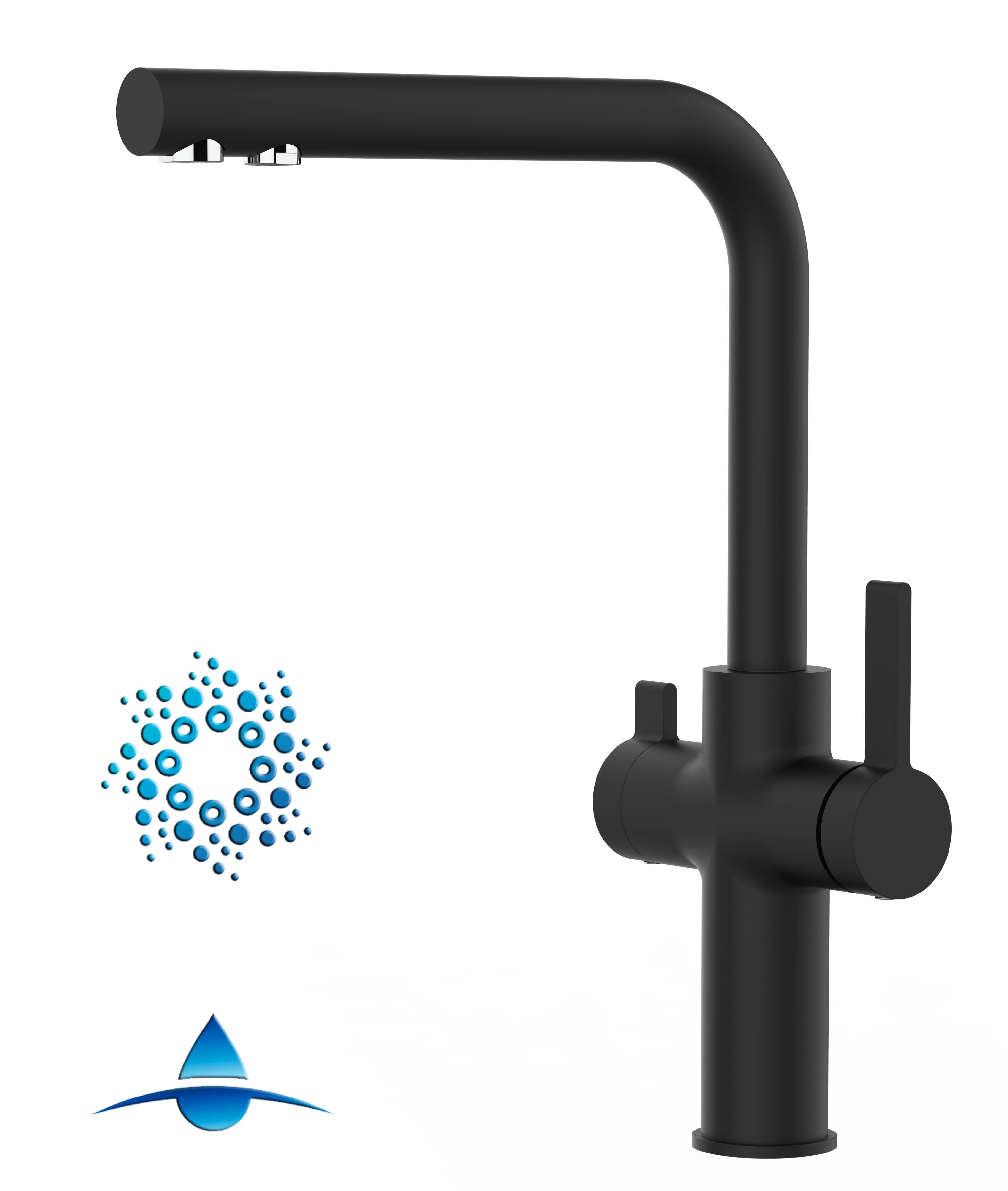 4 Wege Wasserhahn Küche Spültischarmatur Schwarz Matt Küchenarmatur mit L 360° schwenkbarem Auslauf - VZFC Design