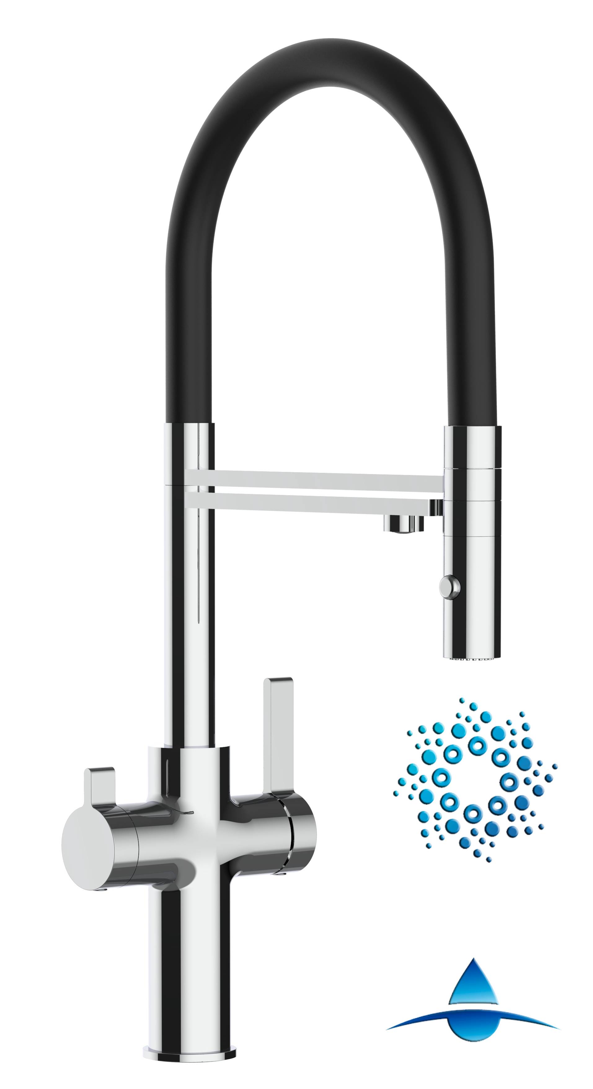 4 Wege Wasserhahn Küche Spültischarmatur chrom Küchenarmatur mit schwarz 360° schwenkbarem Auslauf und abnehmbare 2 strahl Handbrause - VZFC Desig