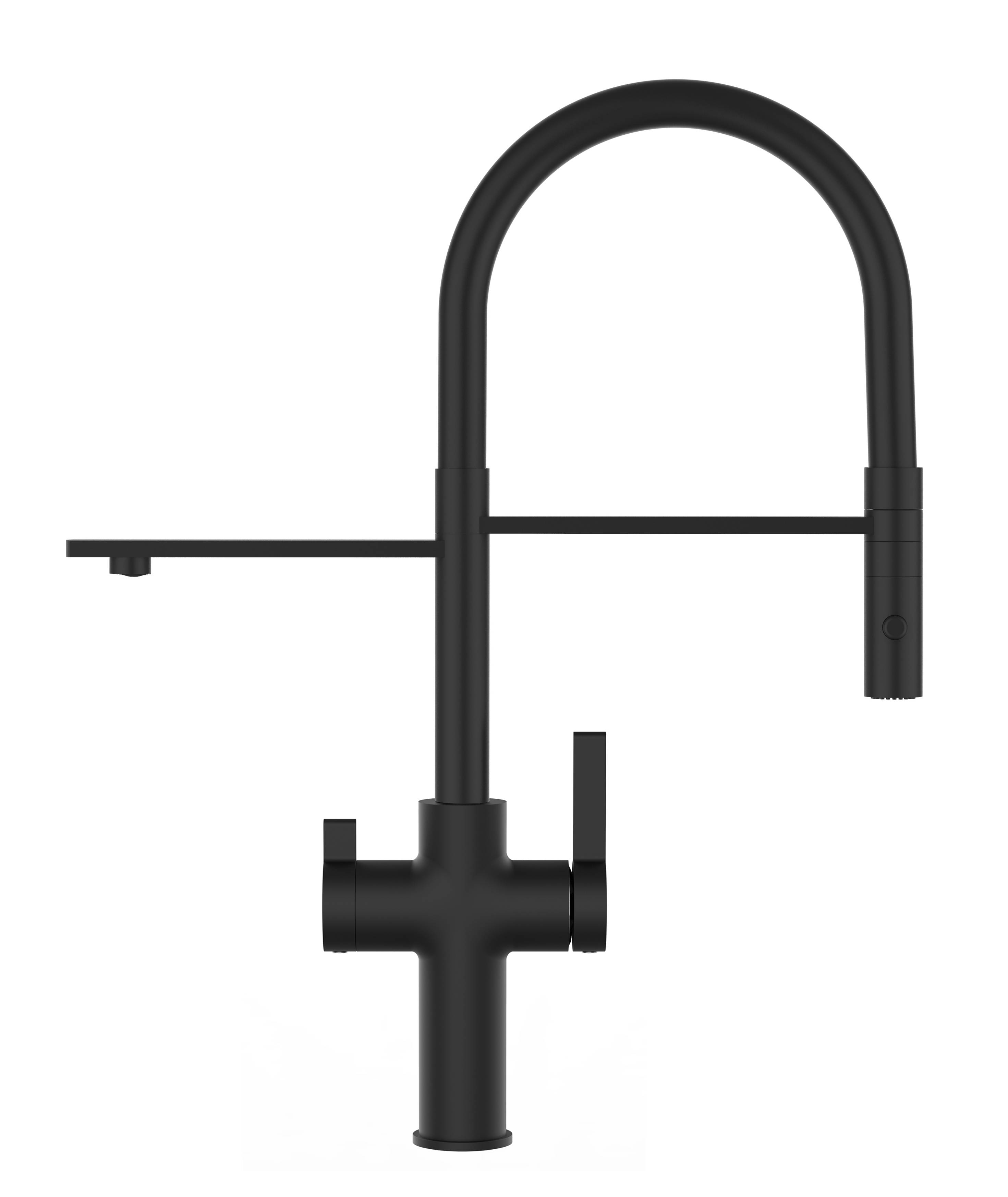 4 Wege Wasserhahn Küche Spültischarmatur Schwarz Matt Küchenarmatur mit schwarz 360° schwenkbarem Auslauf und abnehmbare 2 strahl Handbrause - VZF