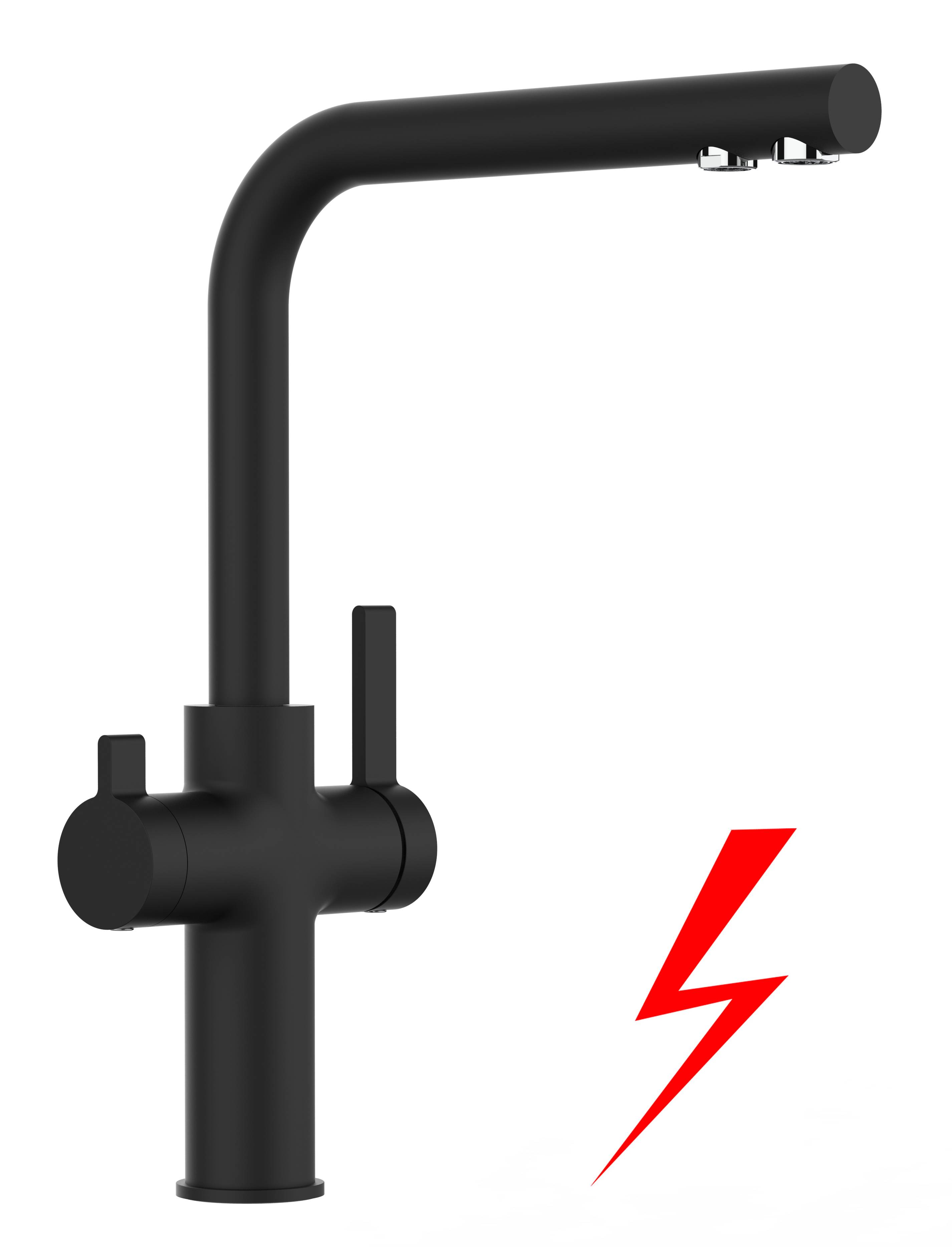 NIEDERDRUCK 3 Wege Wasserhahn Küche Spültischarmatur Schwarz Matt Küchenarmatur mit L 360° schwenkbarem Auslauf - VZFC Design
