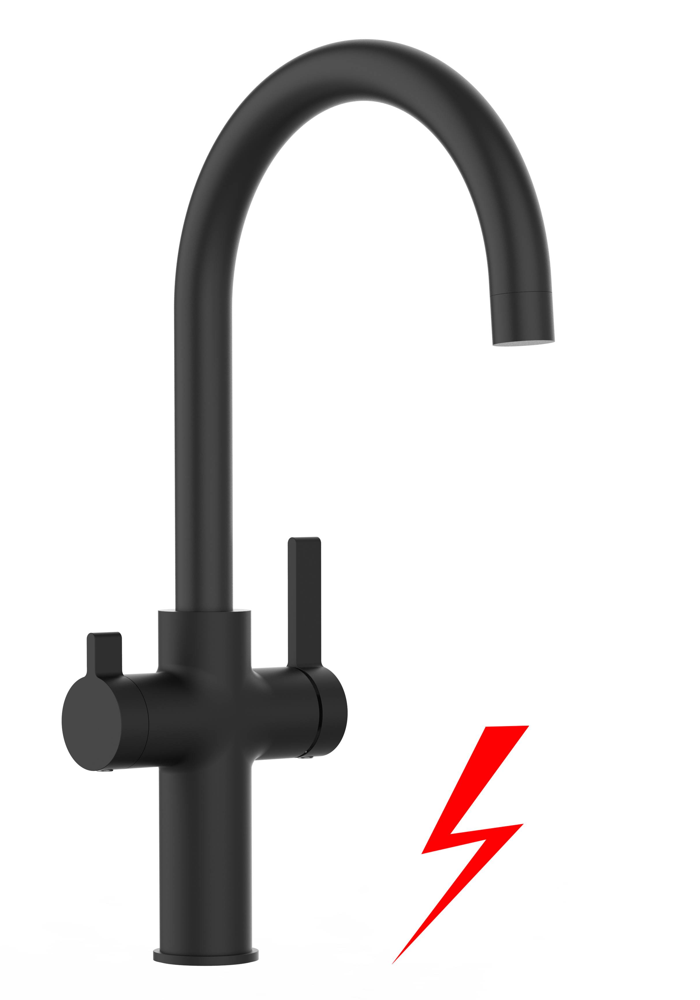 NIEDERDRUCK 3 Wege Wasserhahn Küche Spültischarmatur Schwarz Matt Küchenarmatur mit U 360° schwenkbarem Auslauf - VZFC Design