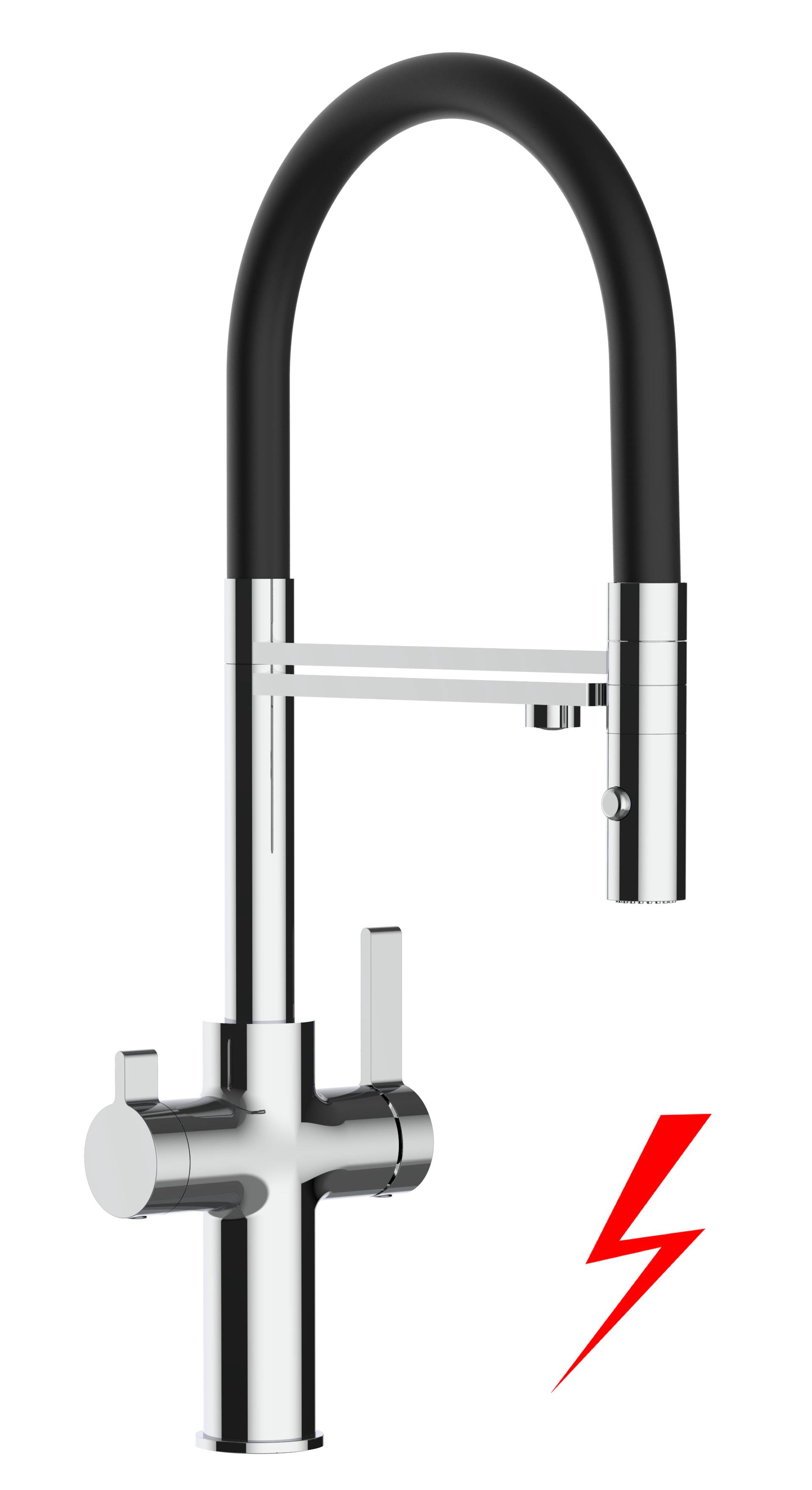 NIEDERDRUCK 3 Wege Wasserhahn Küche Spültischarmatur chrom Küchenarmatur mit schwarz 360° schwenkbarem Auslauf und abnehmbare 2 strahl Handbrause