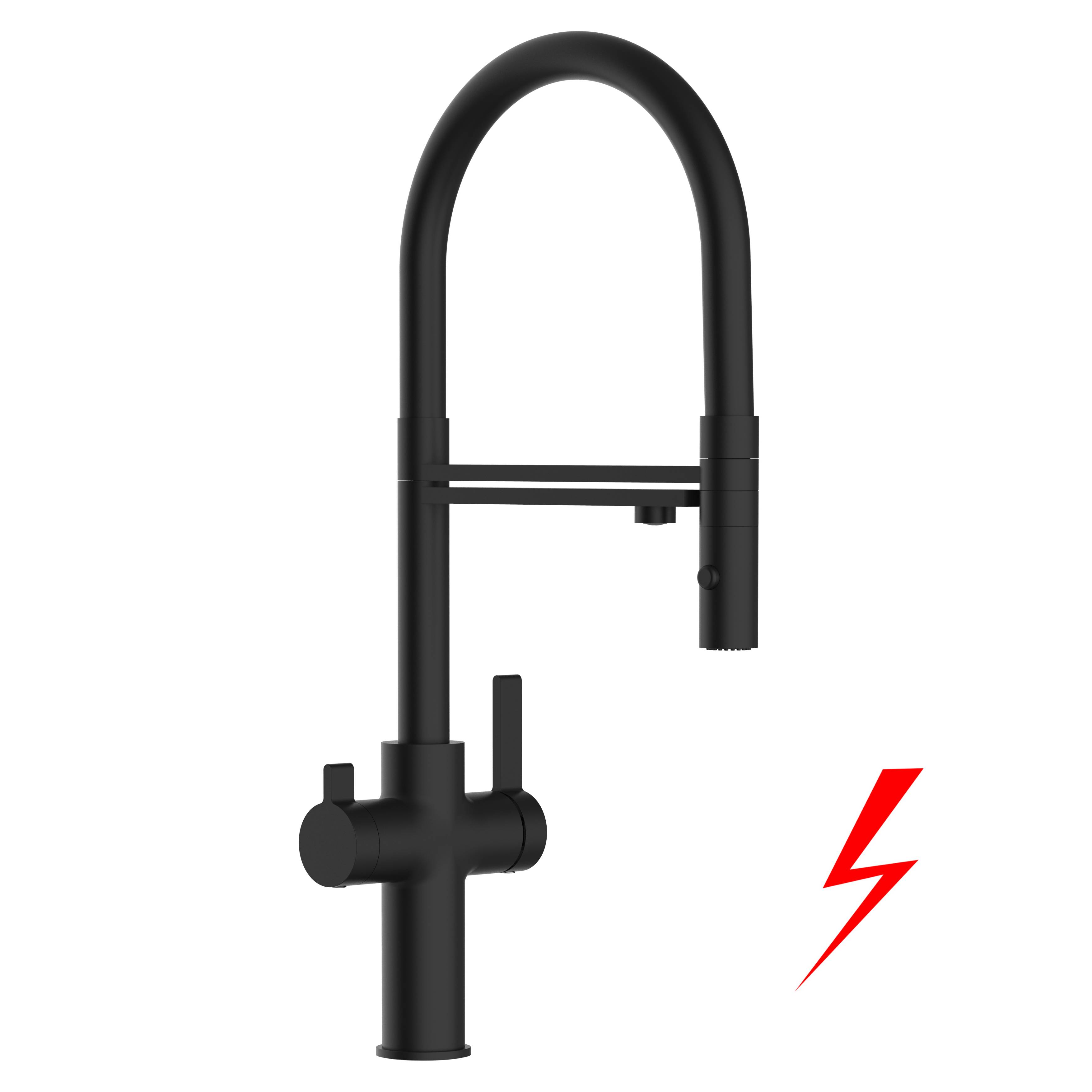 NIEDERDRUCK 3 Wege Wasserhahn Küche Spültischarmatur Schwarz Matt Küchenarmatur mit schwarz 360° schwenkbarem Auslauf und abnehmbare 2 strahl Hand