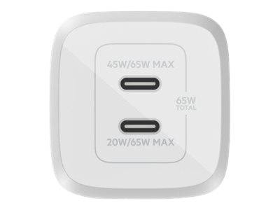 Belkin BoostCharge Pro GaN - Netzteil - PPS- und GaN-Technologie - 65 Watt - Fast Charge, PD 3.0 - 2 Ausgabeanschlussste
