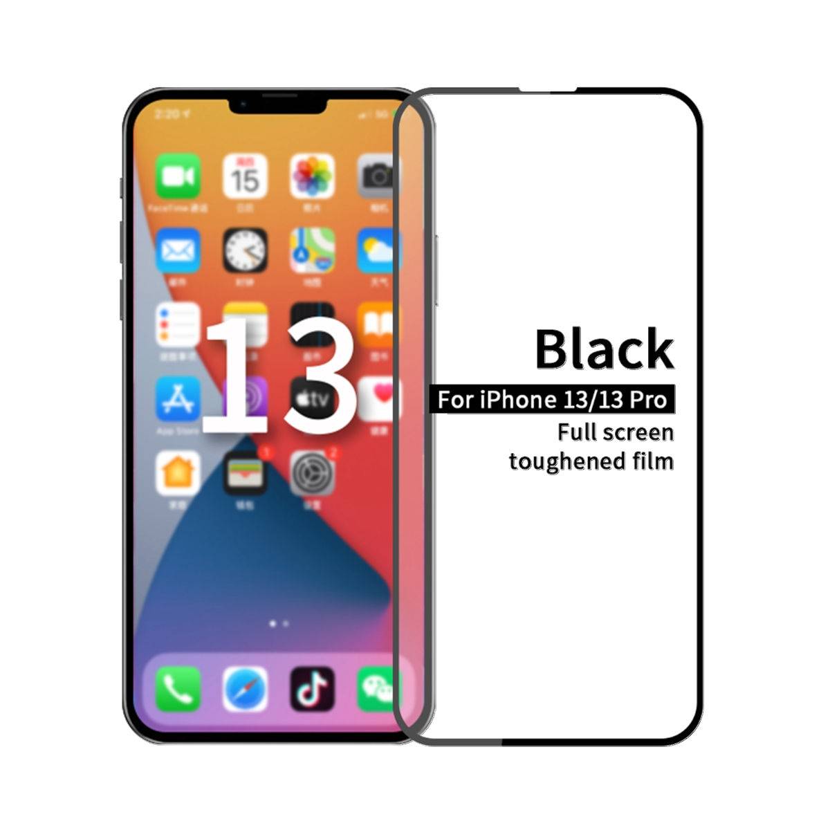 Für Apple iPhone 14 / 13 / 13 Pro 2x 3D Premium 0,3 mm H9 Hart Glas Schwarz Folie Schutz Hülle Neu