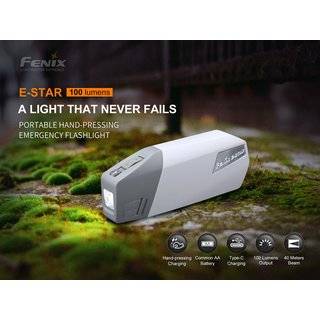 Fenix E-Star Dynamo Taschenlampe, 100 Lumen, dynamobetrieben inklusive NiMH 1,2V 1300mAh Akku