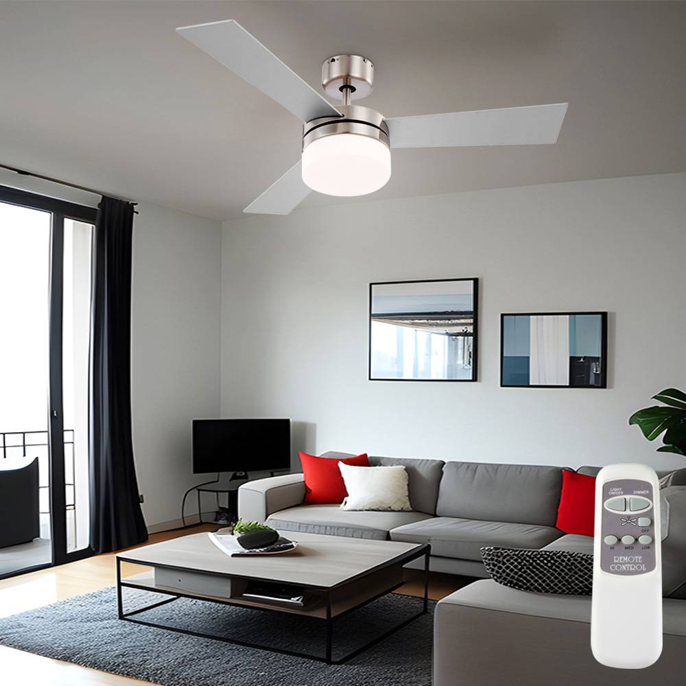 Deckenventilator mit Beleuchtung Fernbedienung Deckenlampe mit Ventilator leise rund, 3 Stufen, 2x max. 40W, DxH 105 x 30,5 cm