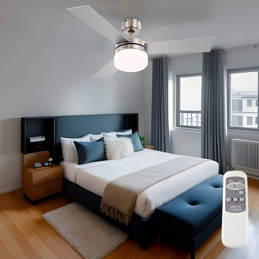 Deckenventilator mit Beleuchtung Fernbedienung Deckenlampe mit Ventilator leise rund, 3 Stufen, 2x max. 40W, DxH 105 x 30,5 cm