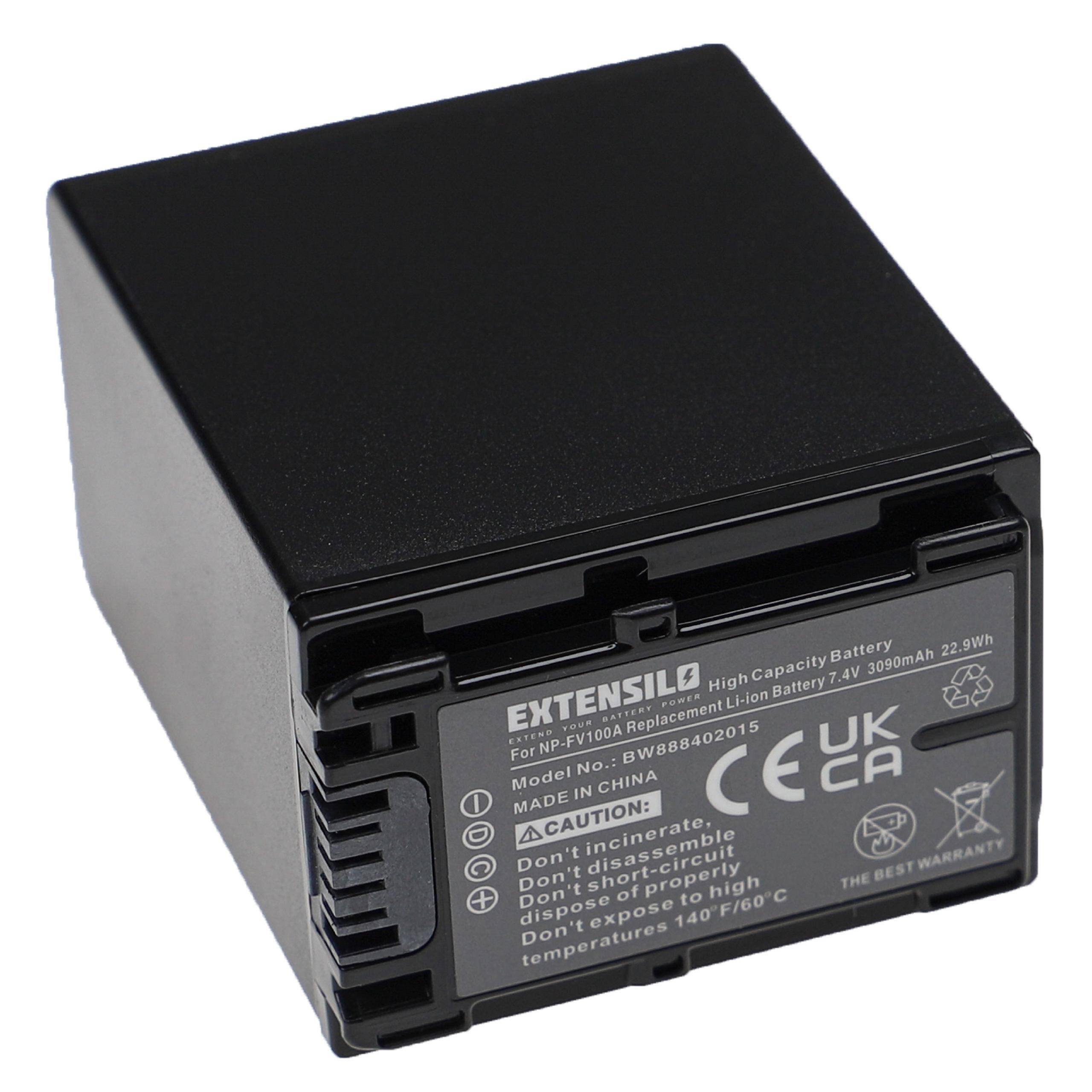 EXTENSILO Akku kompatibel mit Sony HDR-CX740E, HDR-PJ10, HDR-CX900E, HDR-CX730E, HDR-CX740VE, HDR-CX700VE Kamera (3090 mAh, 7,4 V, Li-Ion)