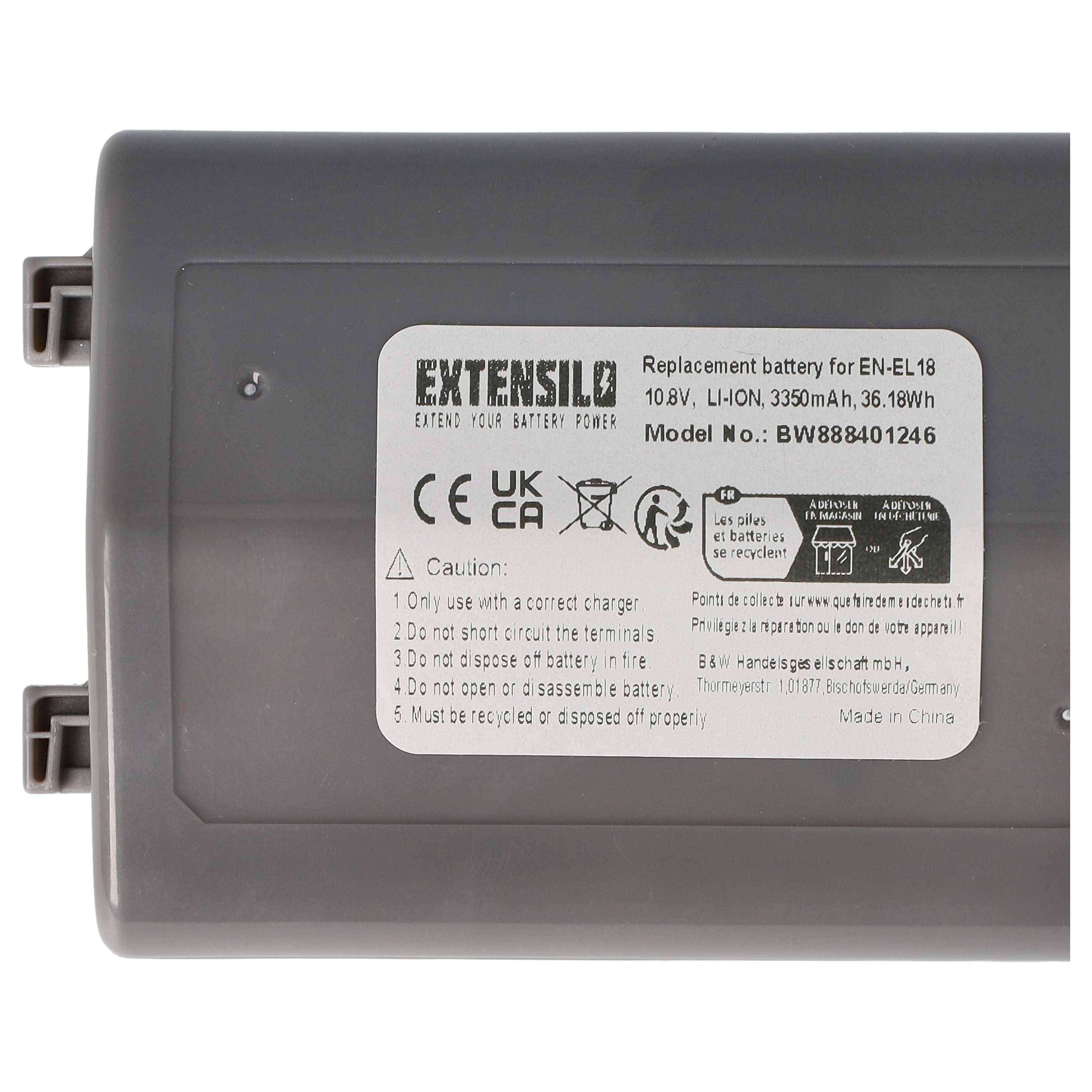 EXTENSILO Akku Ersatz für Nikon EN-EL18 für Kamera (3350mAh, 10,8V, Li-Ion, Schwarz)