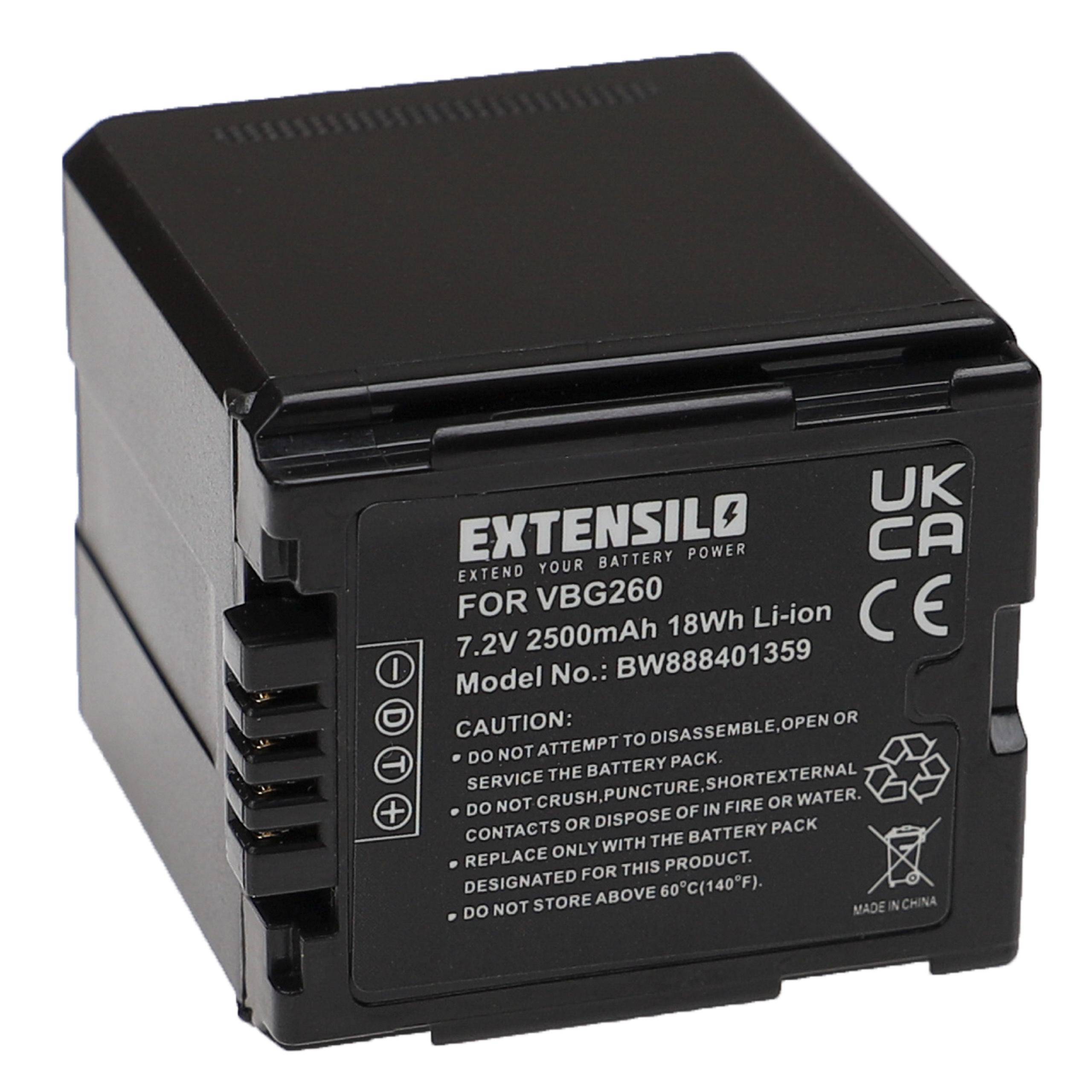EXTENSILO Akku kompatibel mit Panasonic SDR-H90, SDR-H80, SDR-H280, VDR-D220, SDR-H50, VDR-D160 Videokamera Camcorder (2500 mAh, 7,2 V, Li-Ion)