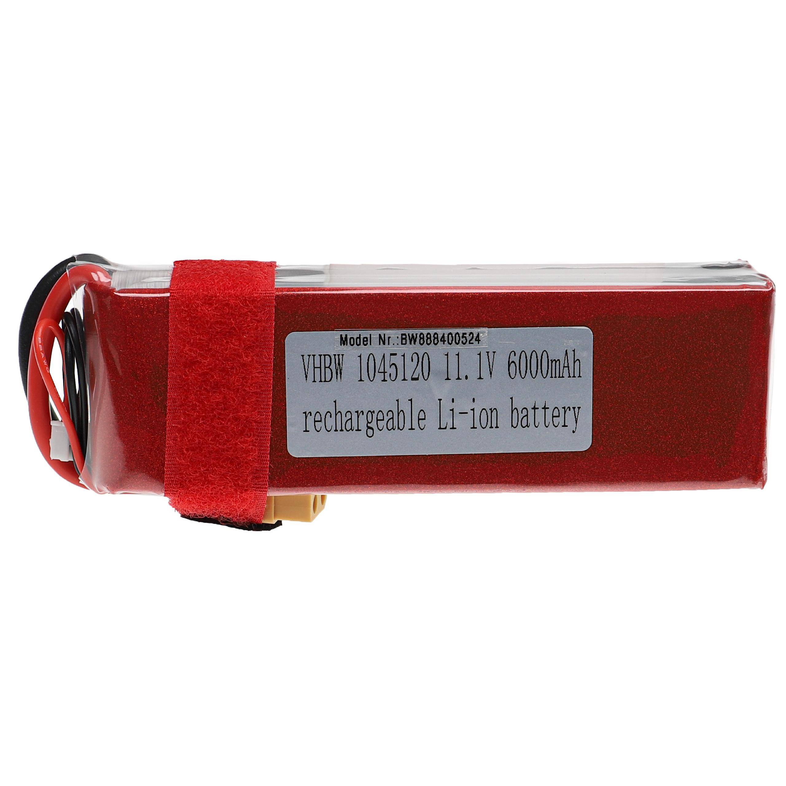 vhbw Akku kompatibel mit XT60 Stecker für Modellbau z.B. Racing Car, Helikopter, Flugzeug (6000mAh, 11,1V, Li-Polymer, 125 x 46 x 35 mm)
