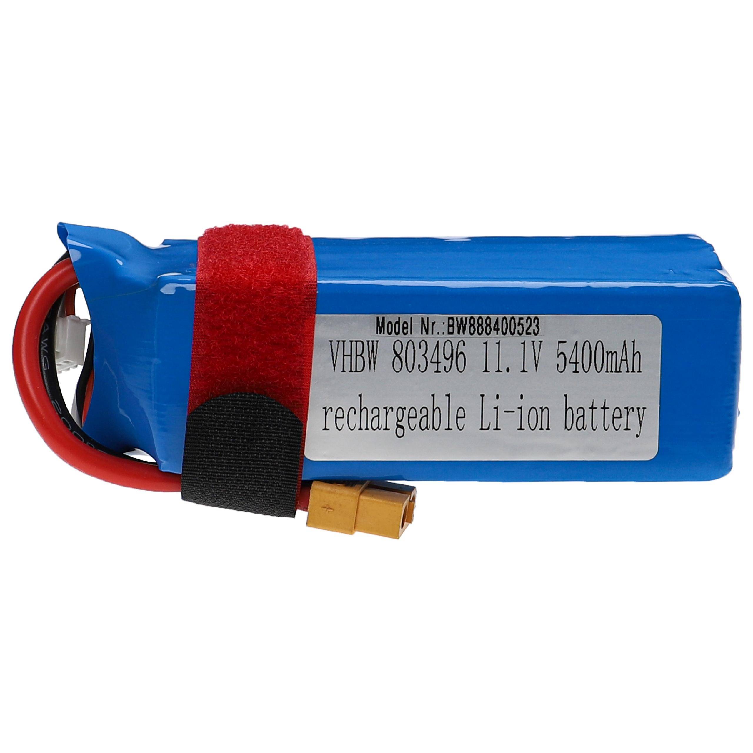 vhbw Akku kompatibel mit XT60 Stecker für Modellbau z.B. Racing Car | Helikopter, Flugzeug (5400mAh, 11,1V, Li-Polymer, 104 x 42 x 34 mm)