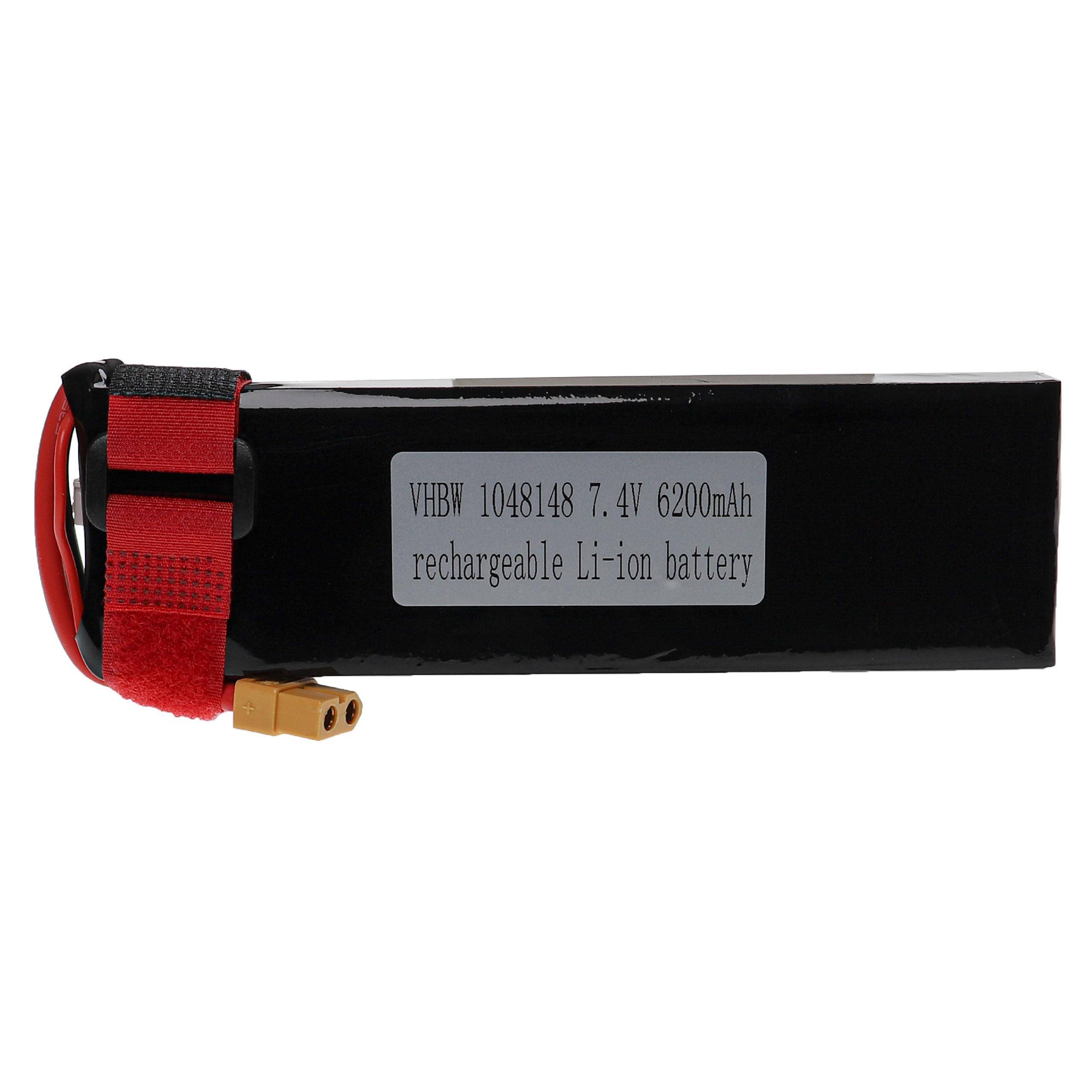 vhbw Akku kompatibel mit XT60 Stecker für Modellbau z.B. Racing Car, Helikopter, Flugzeug (6200mAh, 7,4V, Li-Polymer, 156 x 50 x 20 mm)