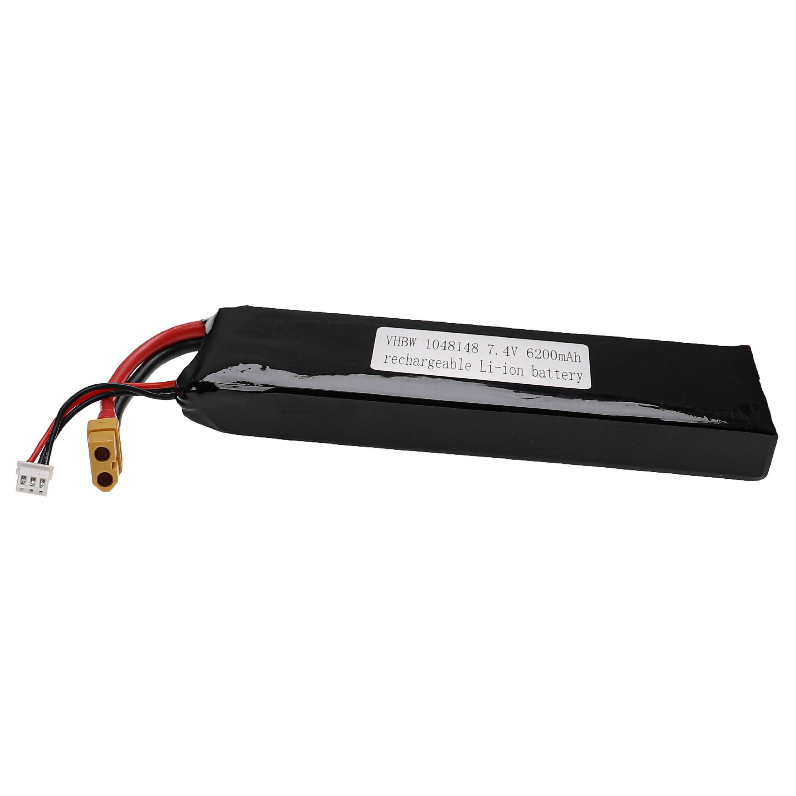 vhbw Akku kompatibel mit XT60 Stecker für Modellbau z.B. Racing Car, Helikopter, Flugzeug (6200mAh, 7,4V, Li-Polymer, 156 x 50 x 20 mm)