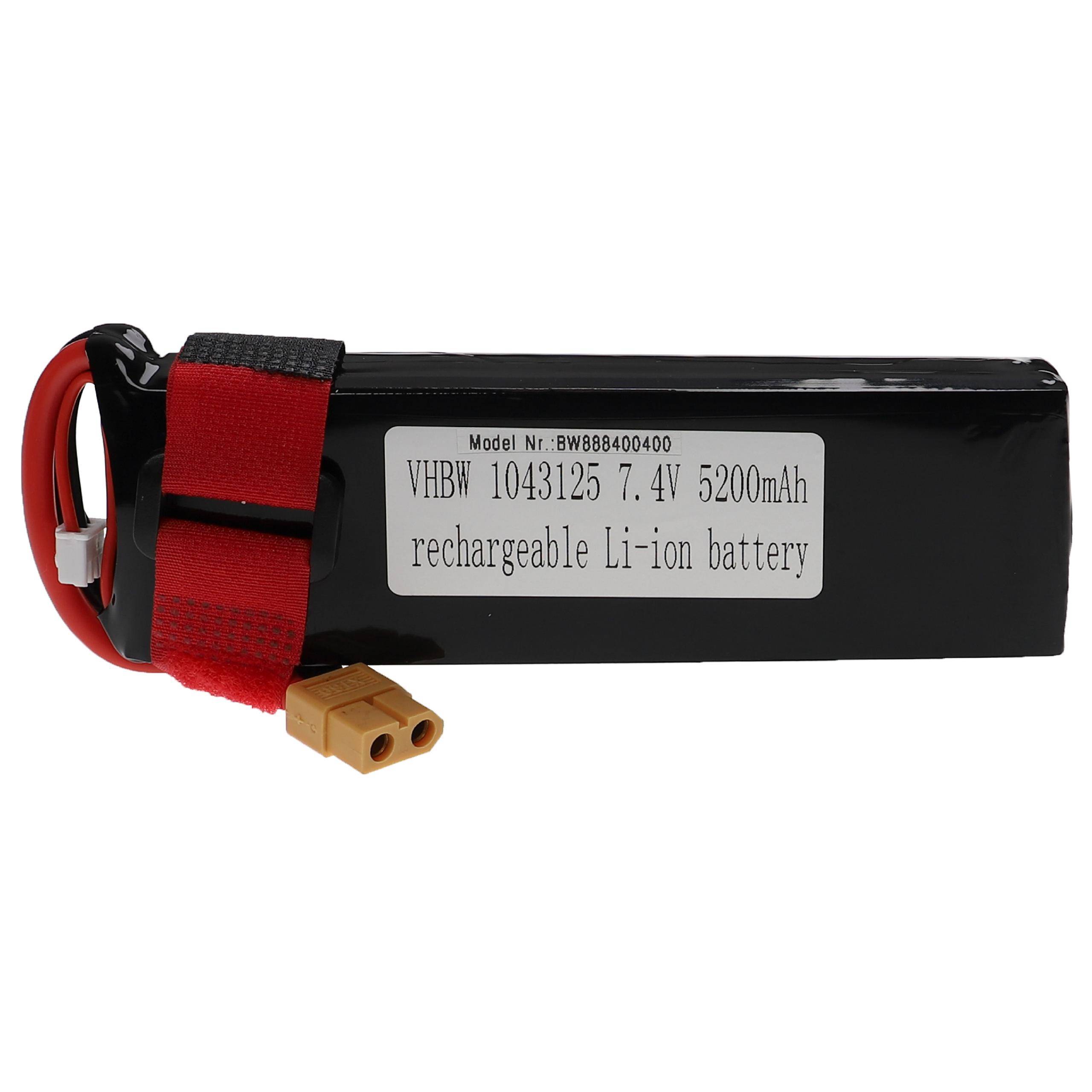vhbw Akku kompatibel mit XT60 Stecker für Modellbau z.B. Racing Car, Helikopter, Flugzeug (5200mAh, 7,4V, Li-Polymer, 135 x 44,5 x 22,5 mm)